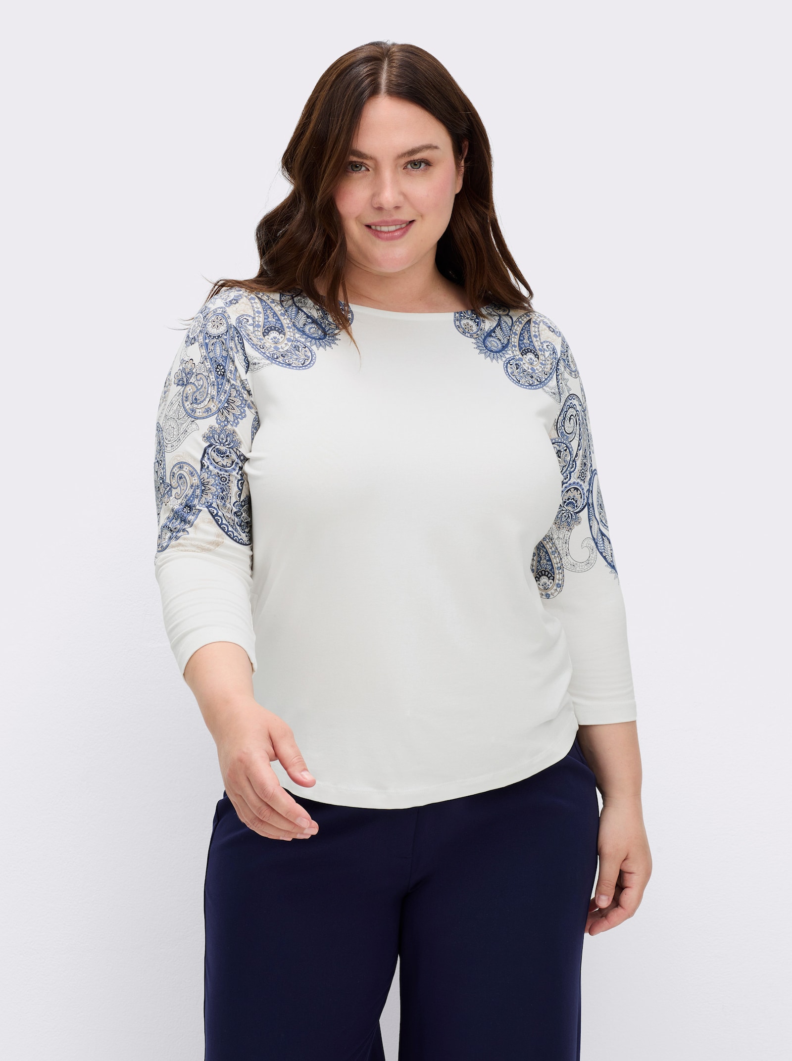 3/4-Arm-Shirt mit Paisley-Druck - ecru-marine-bedruckt