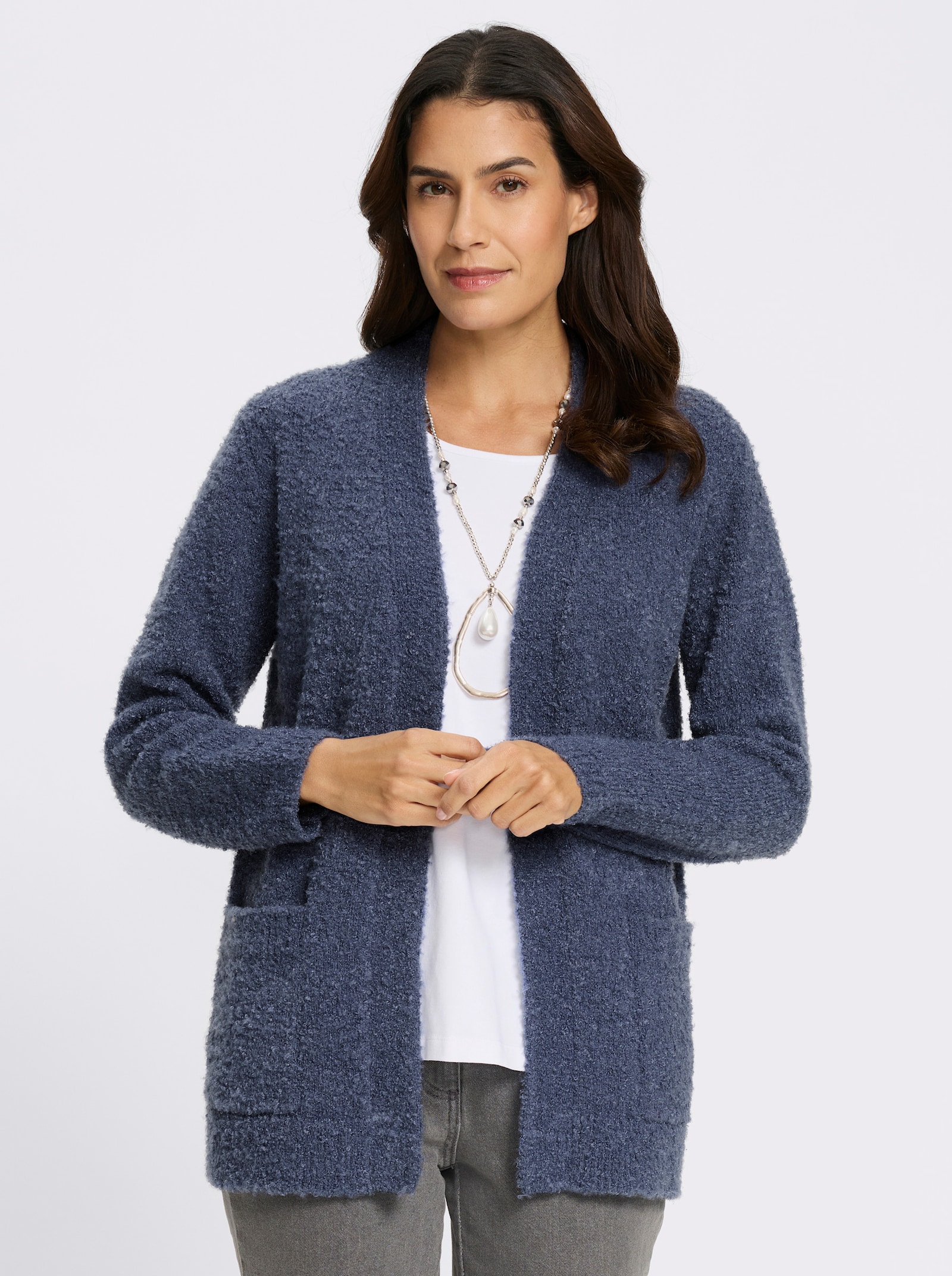 Strickjacke aus flauschigem Bouclé-Garn - rauchblau