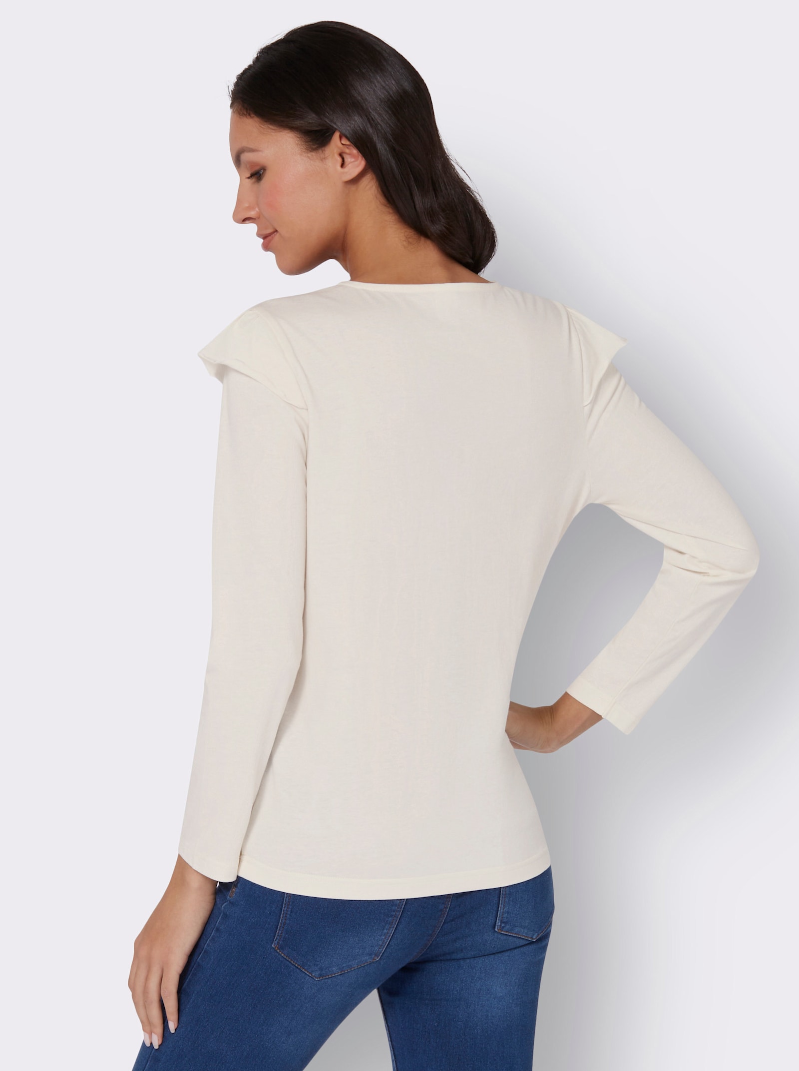 Tričko s dlouhým rukávem s volánkovými rukávy - ecru