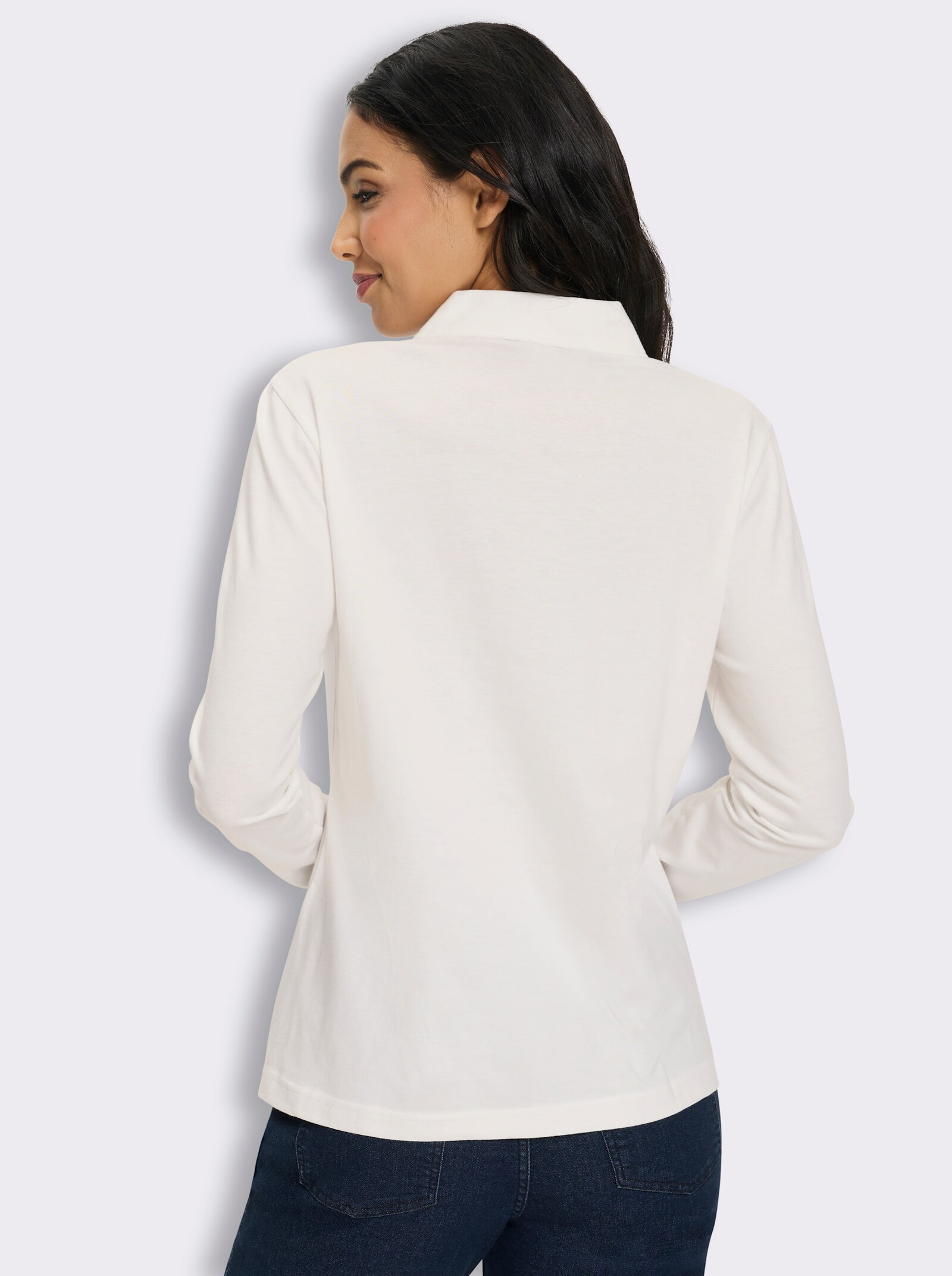 Poloshirt mit kurzer Knopleiste - ecru-jeansblau-bedruckt