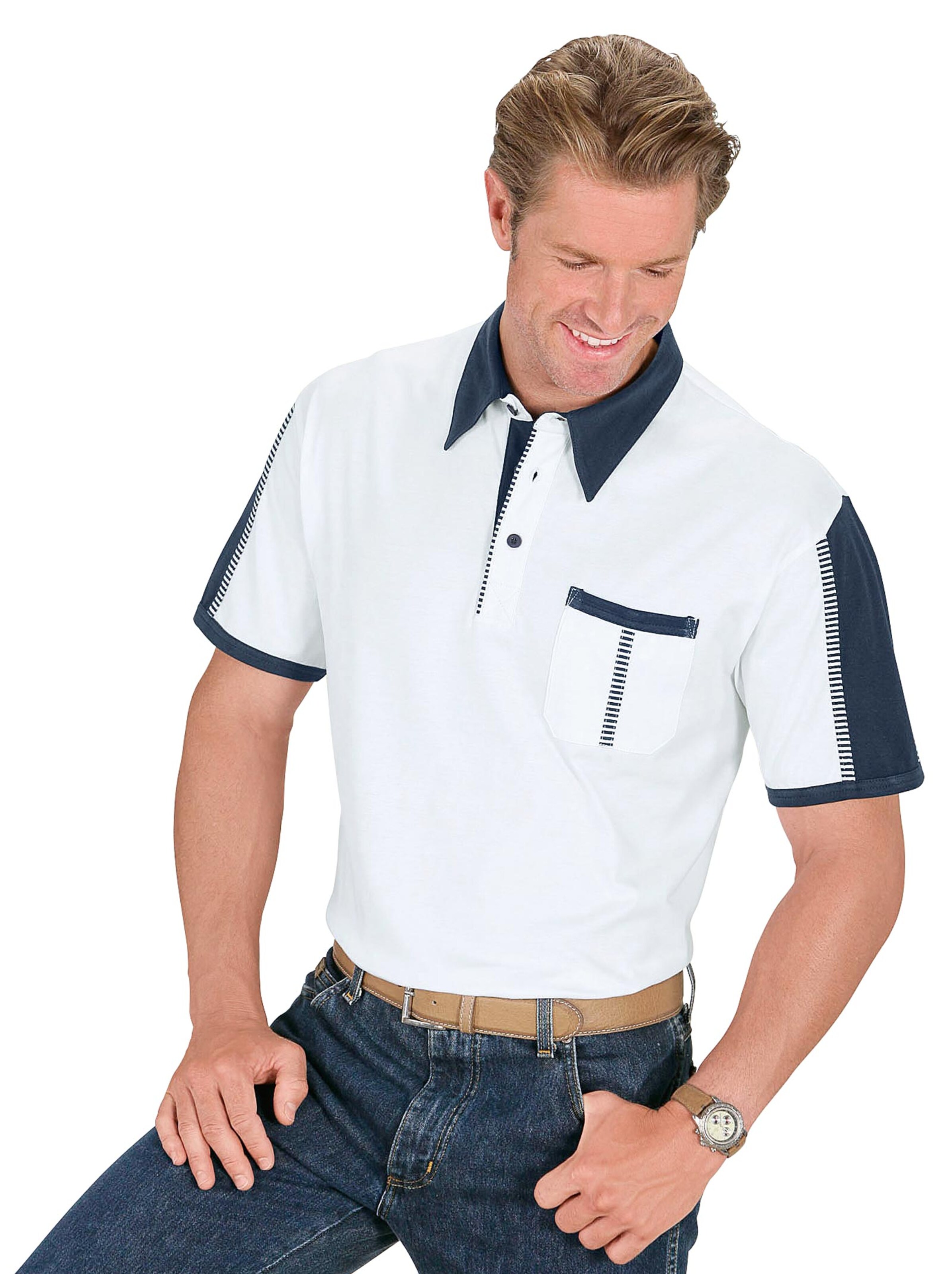 Poloshirt - weiß-marine