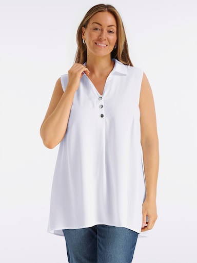 Ärmellose Bluse mit Zierknopfleiste - ecru