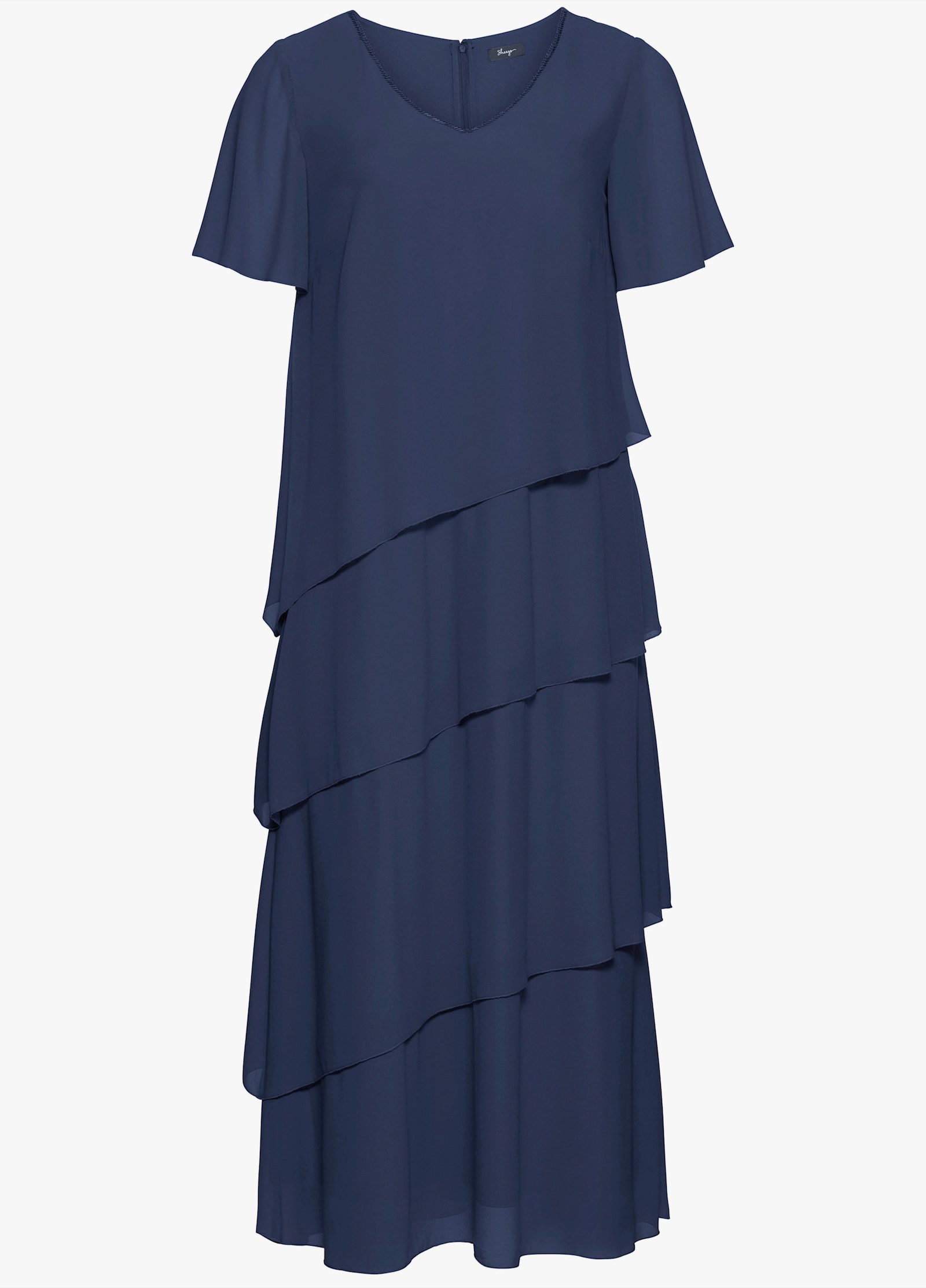 sheego Cocktailjurk in laagjeslook, met volants - marine