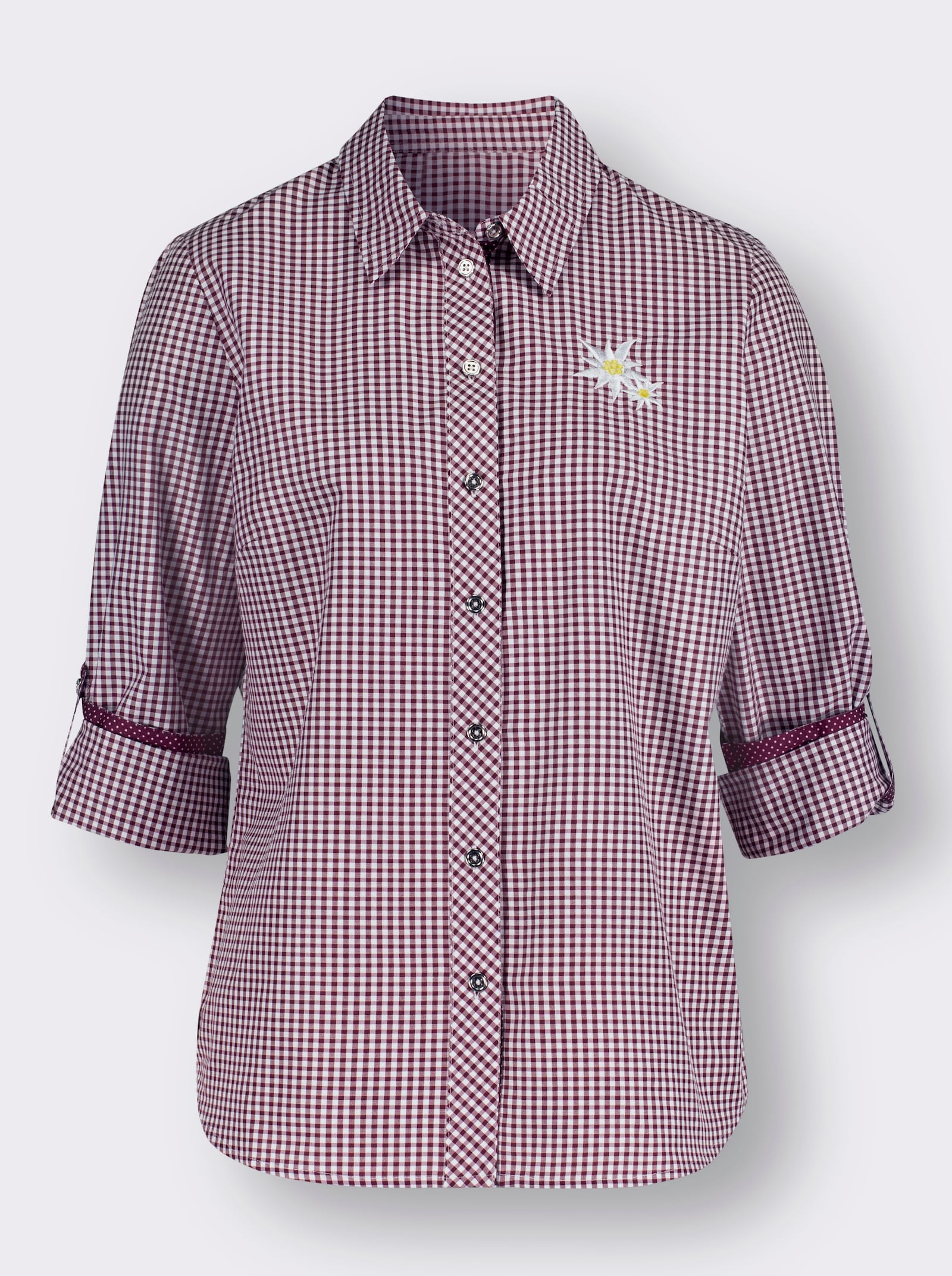 Folkloreblouse met in lengte verstelbare mouwen - bordeaux geruit