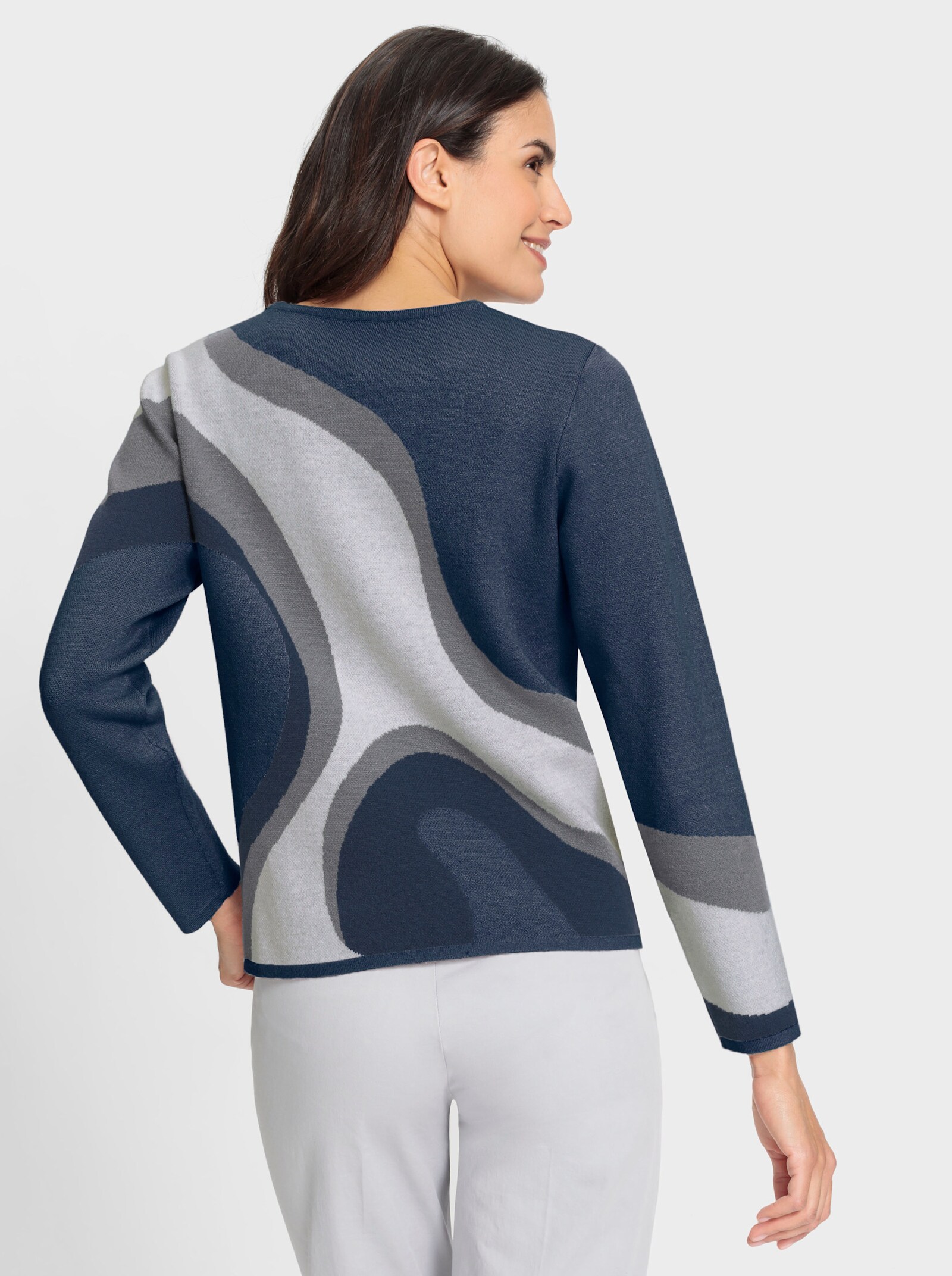 Strickpullover in Jacquard-Strick - dunkelblau-rauchblau-gemustert