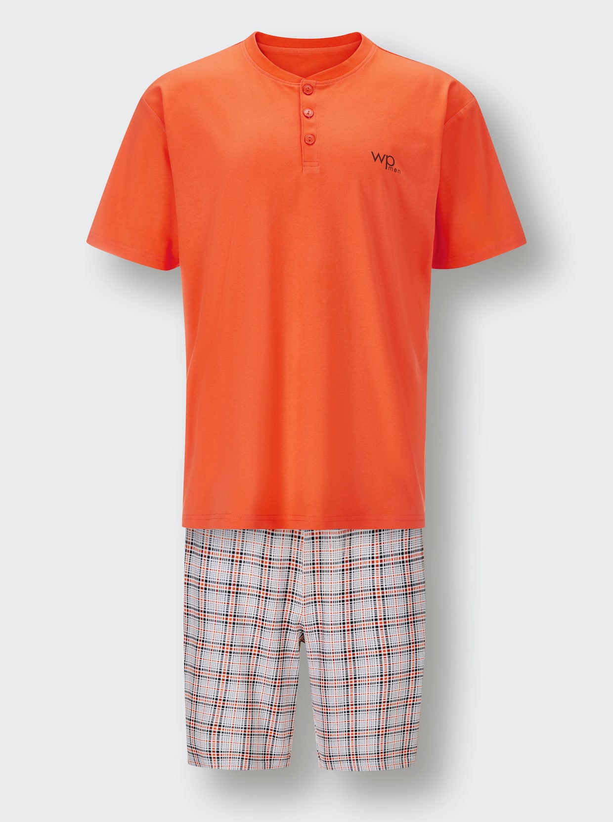 wäschepur men Shortama - oranje/grijs geruit
