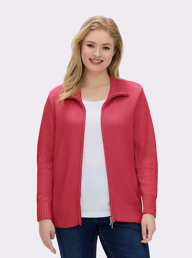 Strickjacke mit 2-Wege-Reißverschluss - korallenrot