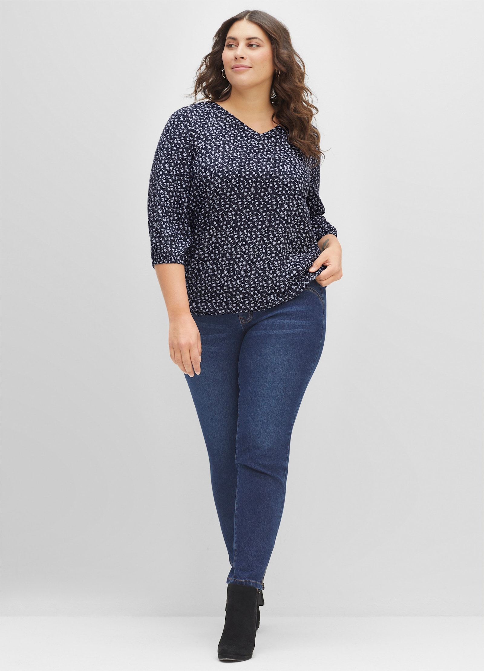 sheego Tuniek met bloemenprint - middenblauw geprint