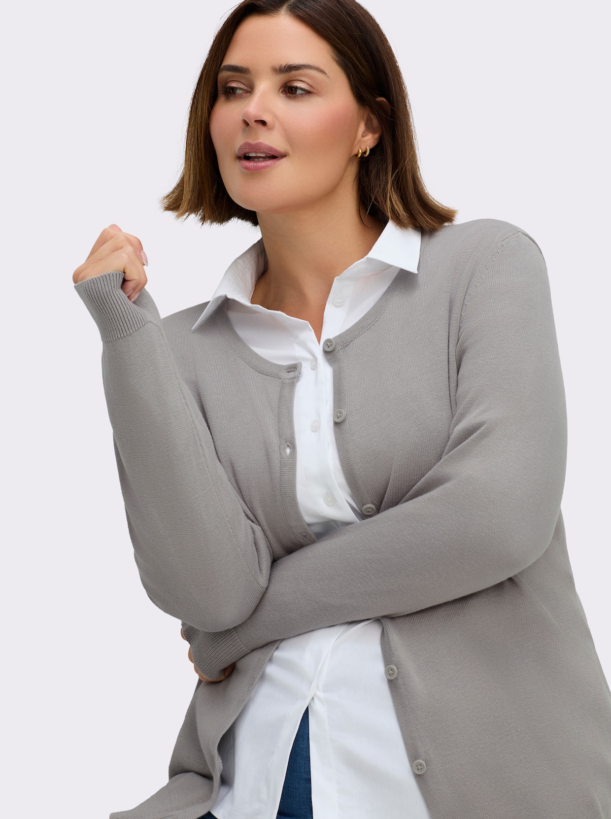 Strickjacke aus reiner Baumwolle - steingrau