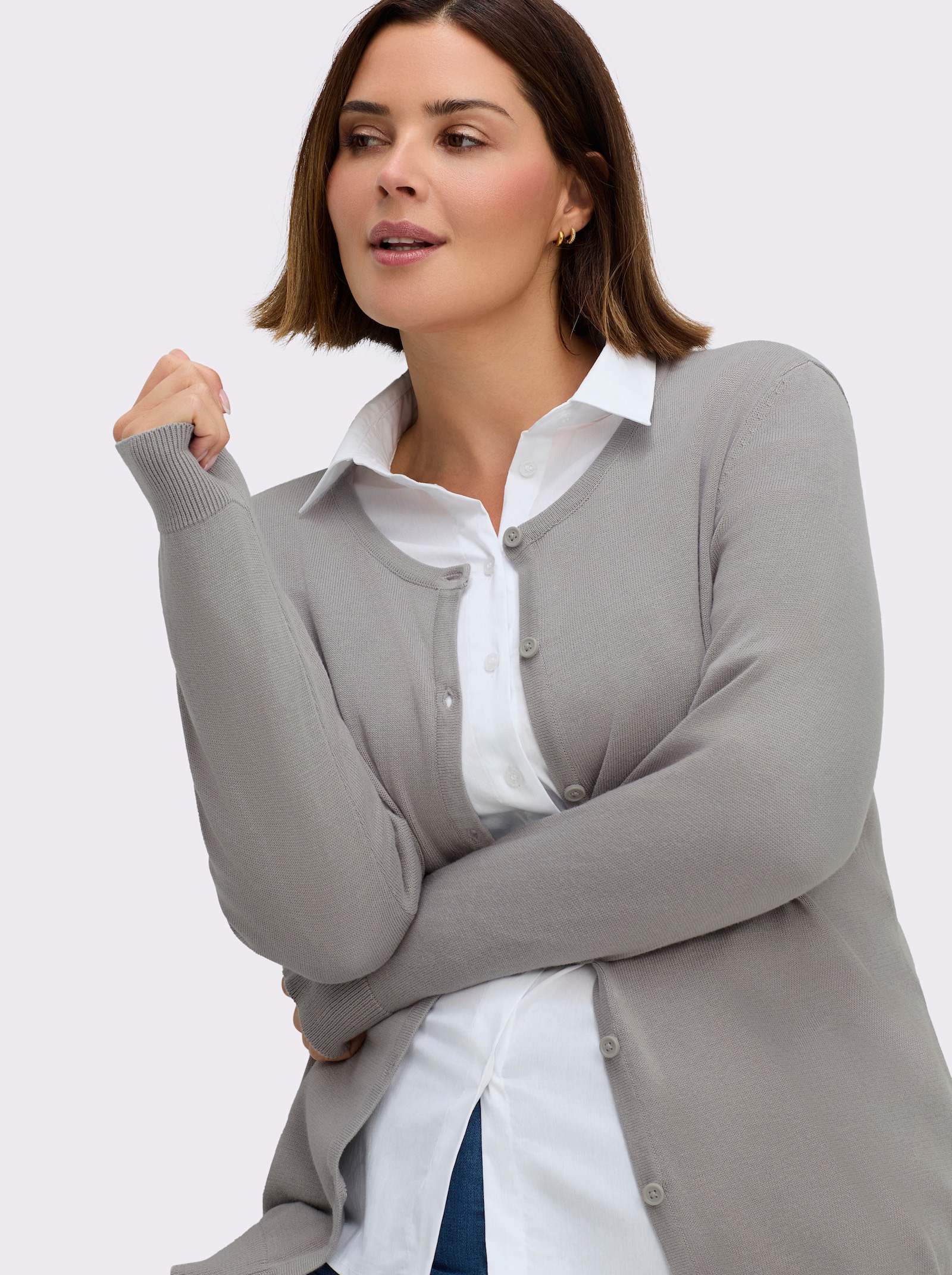 Strickjacke aus reiner Baumwolle - steingrau