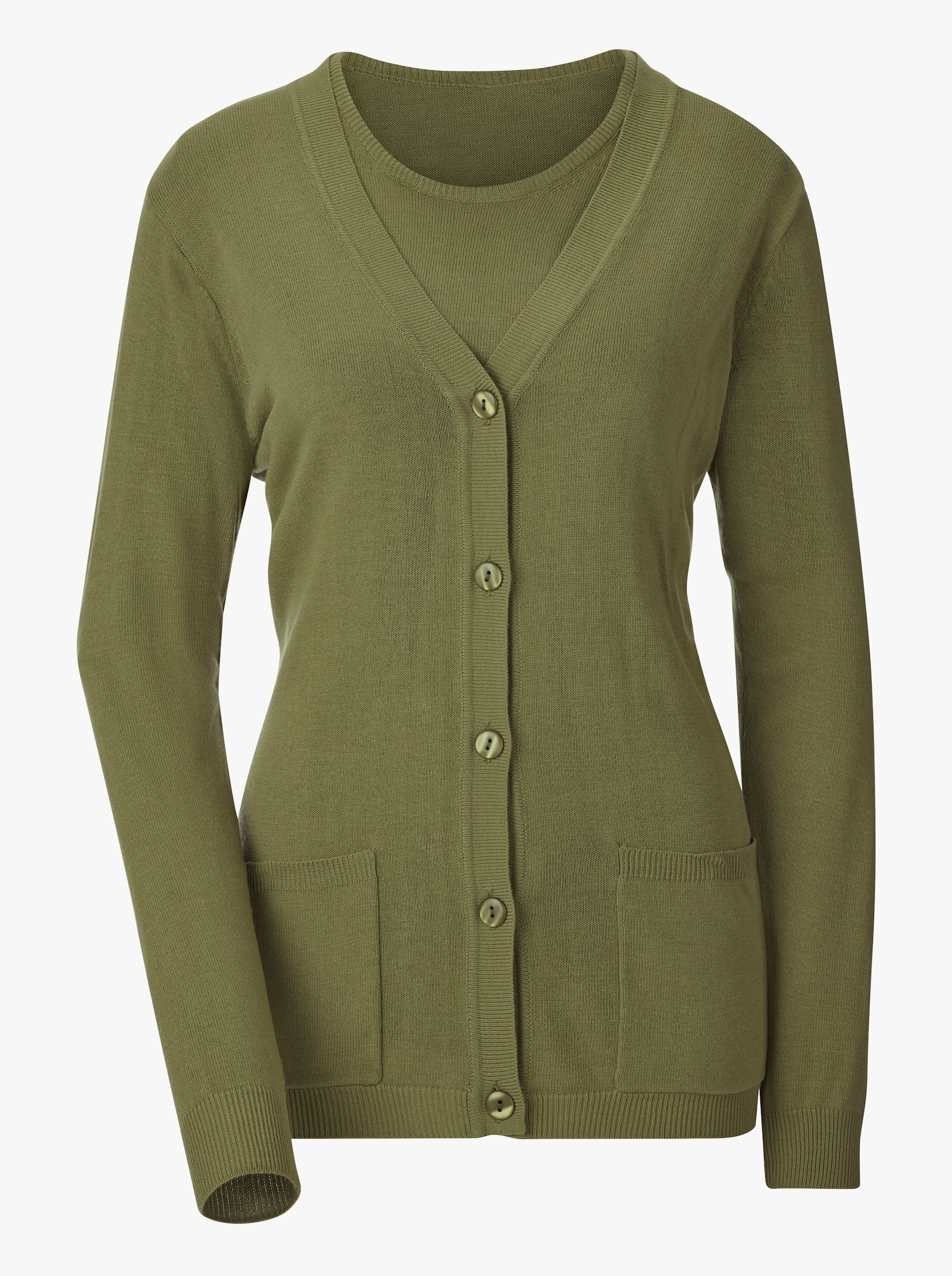 Twin-Set mit gerippten Abschlüssen - khaki