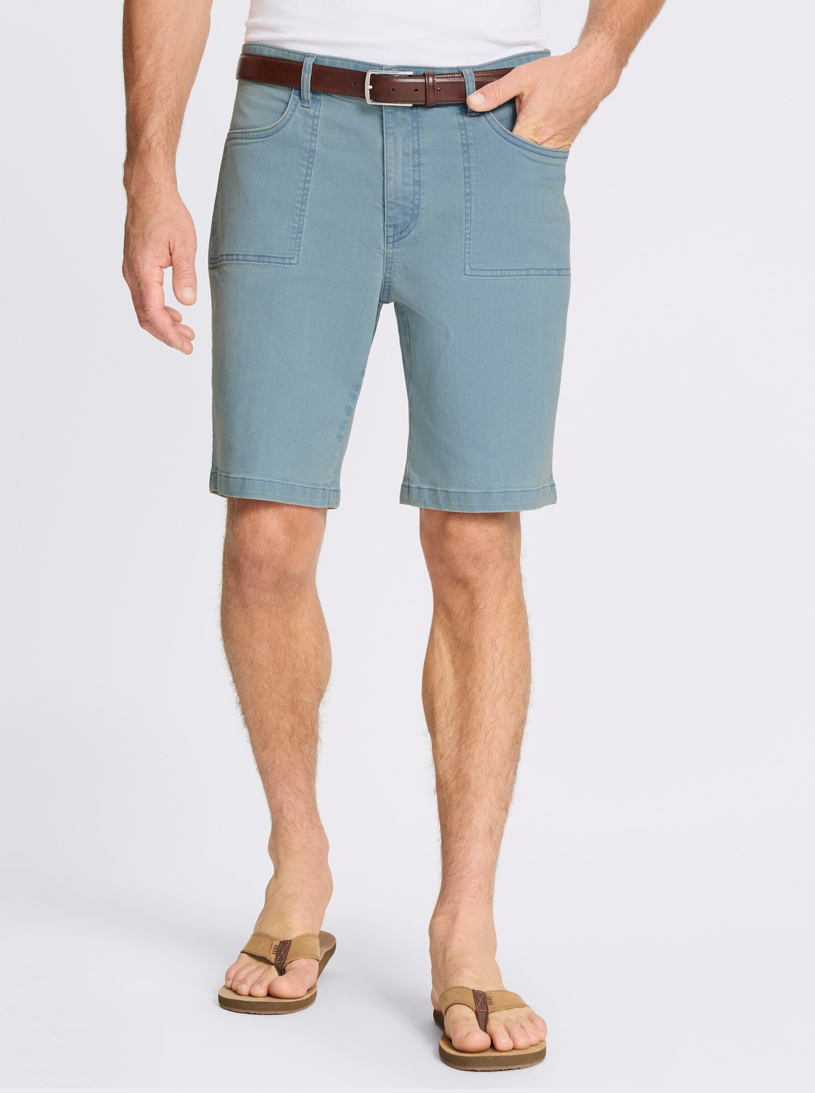 Jeansbermudas mit Kontrastnähten - blue-bleached