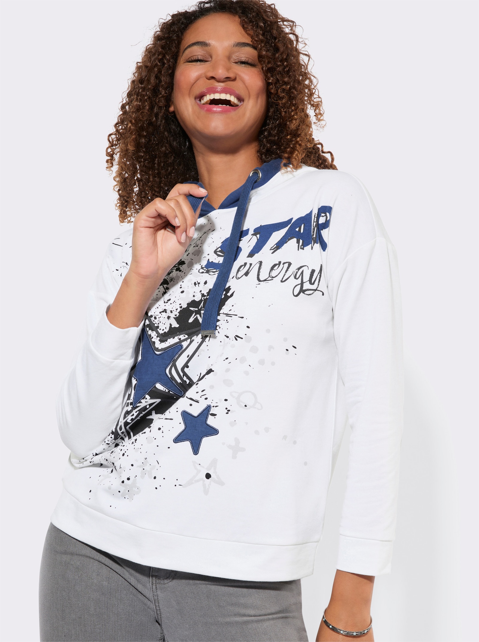 Sweatshirt mit Sternen-Print vorne - weiß