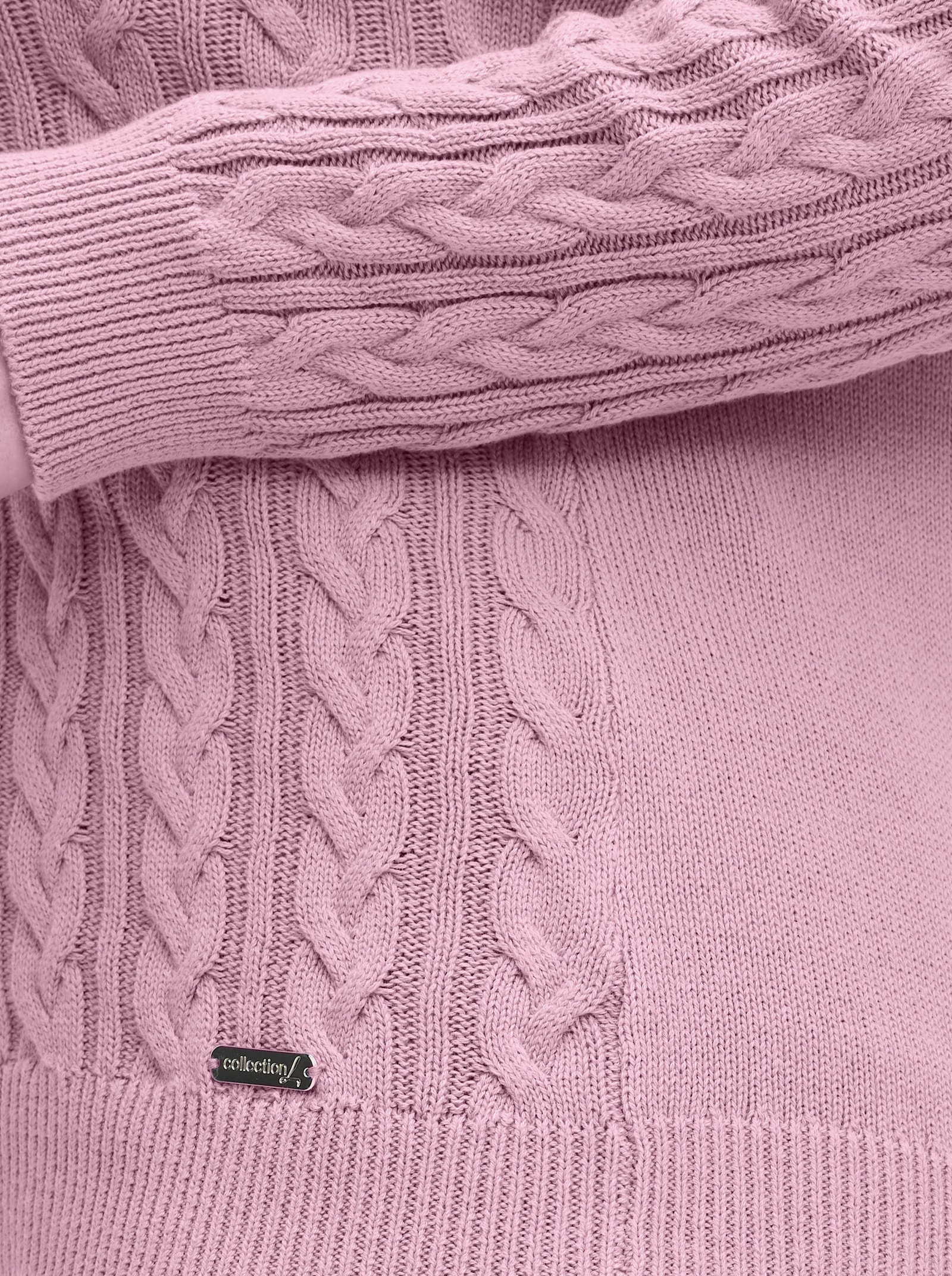 Strickpullover mit Zopfmuster - altrosé