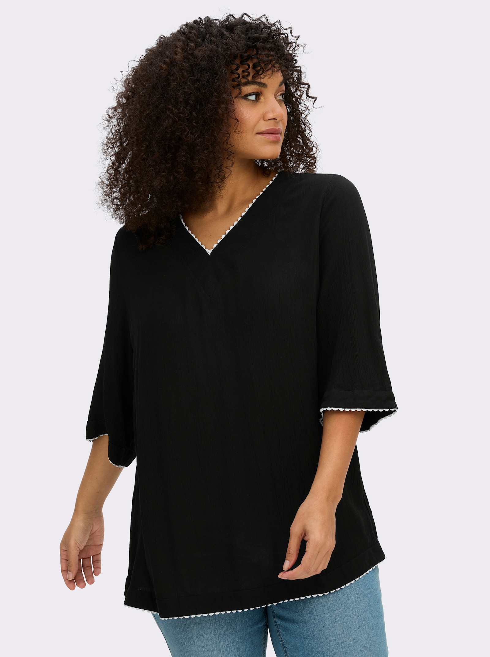 sheego Tuniek met contrastranden - zwart/wit