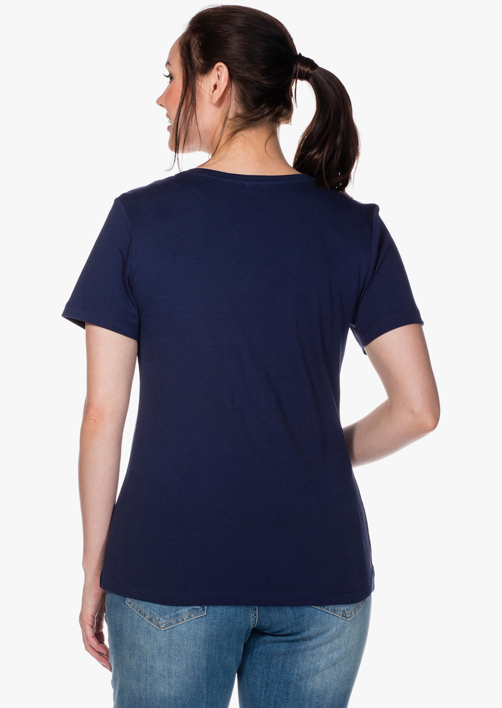 sheego T-shirt met V-hals, ribmateriaal - marine