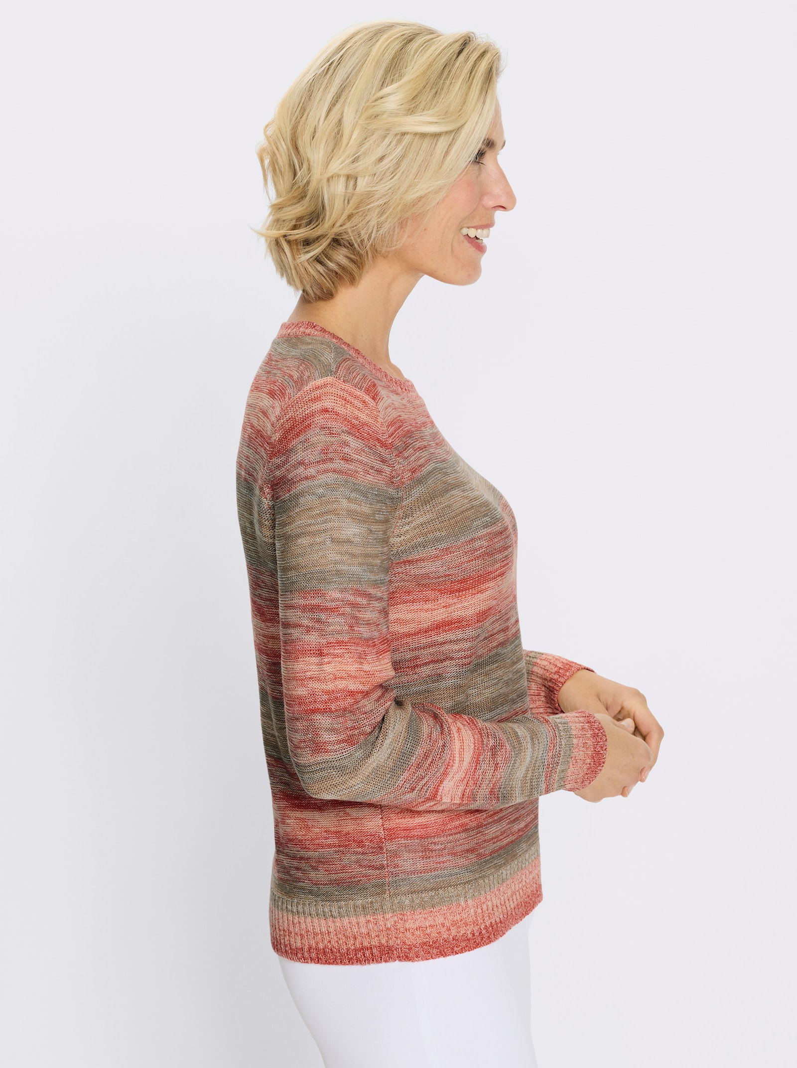 Rundhalspullover mit Farbverlauf - camel-apricot-geringelt