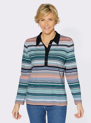 Poloshirt mit langer Knopfleiste - rosenholz-bedruckt