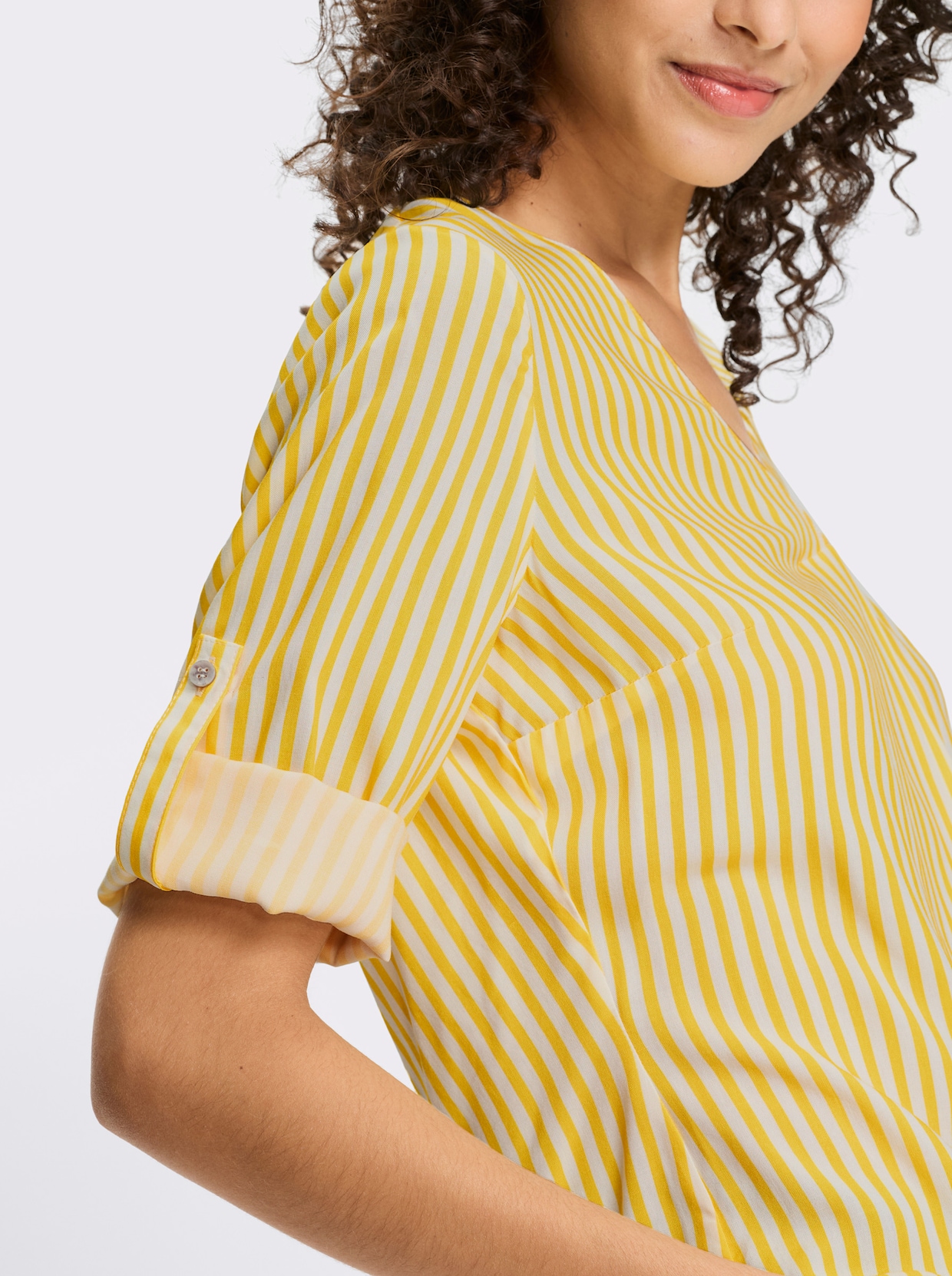 heine Schlupfbluse mit V-Ausschnitt - sonnengelb-ecru-gestreift