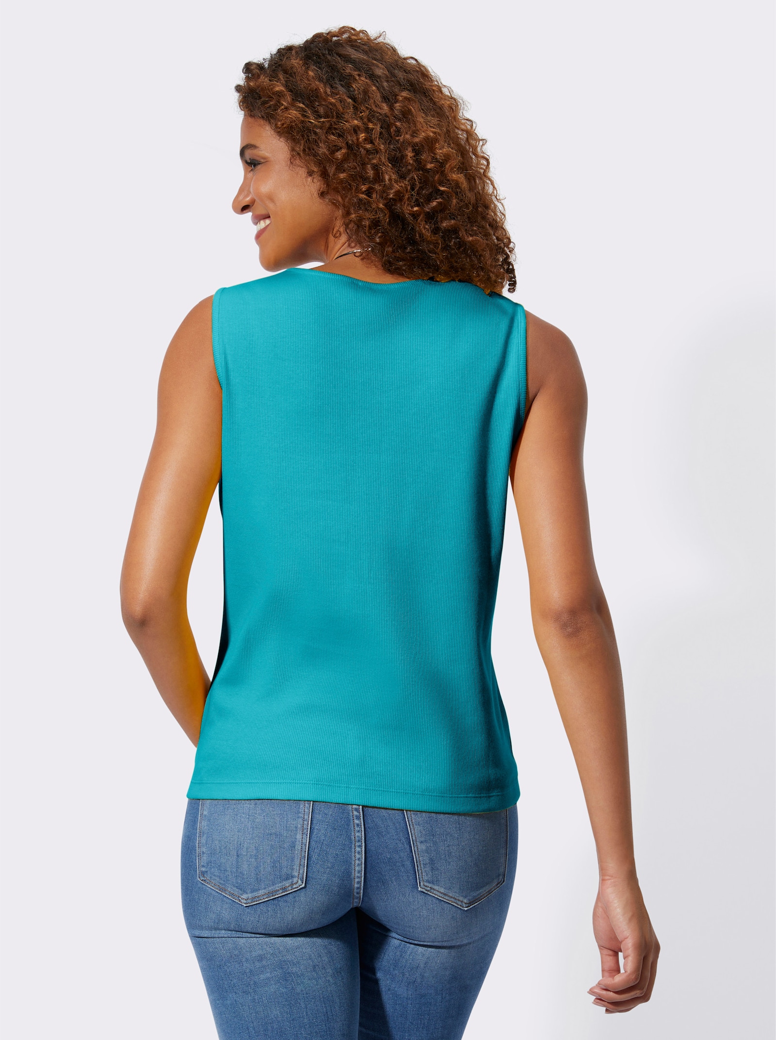 Shirttop in Ripp-Optik - türkis