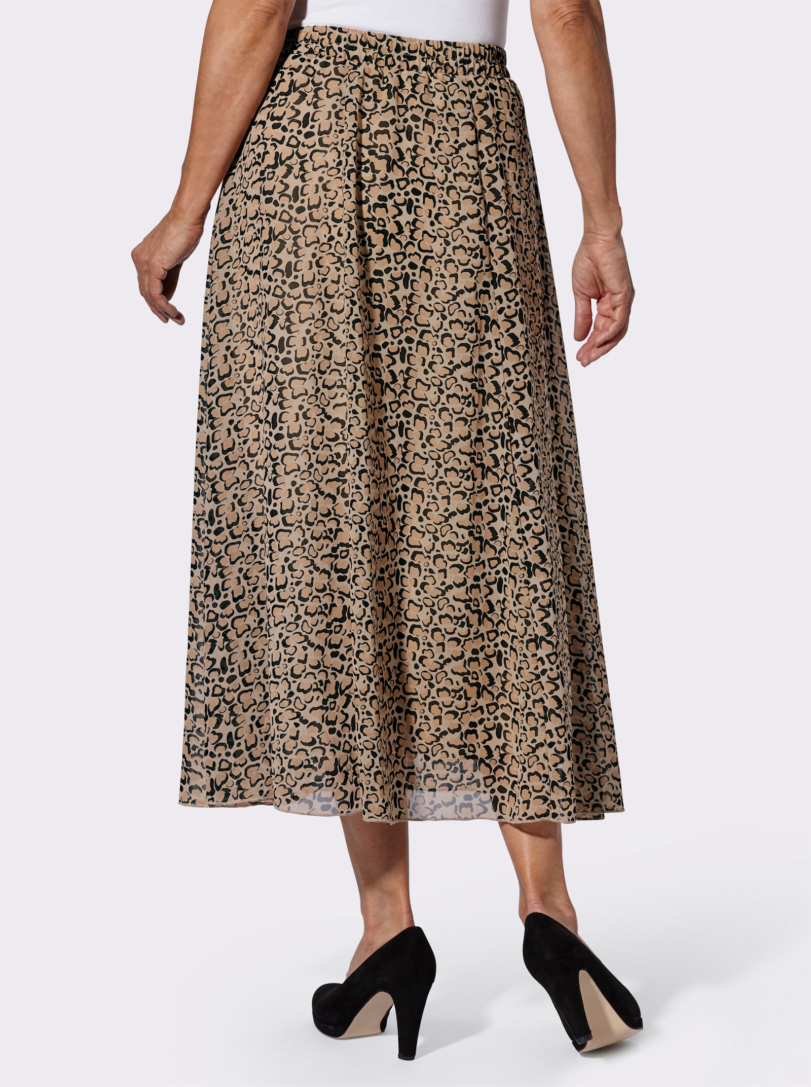 Schlupfrock blickdicht gefüttert - beige-schwarz-bedruckt