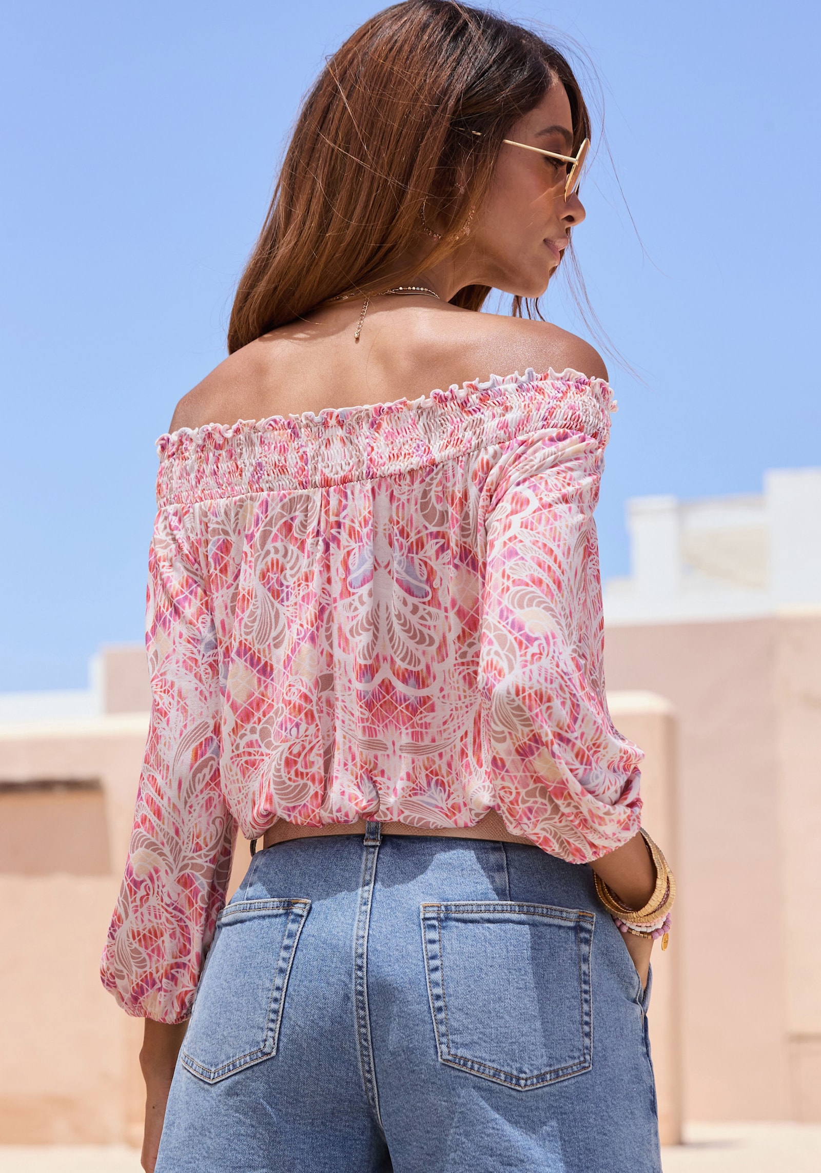 Buffalo Carmenshirt - creme-pink bedruckt