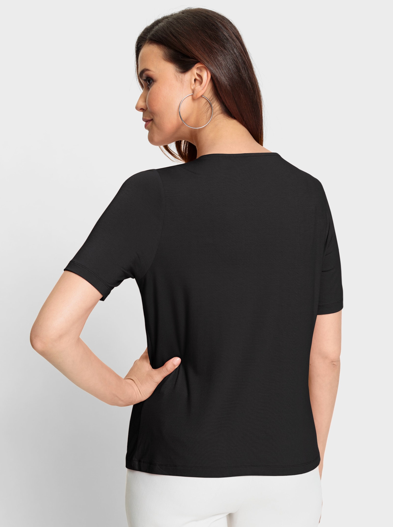 Kurzarmshirt mit Zierperlen-Applikation - schwarz