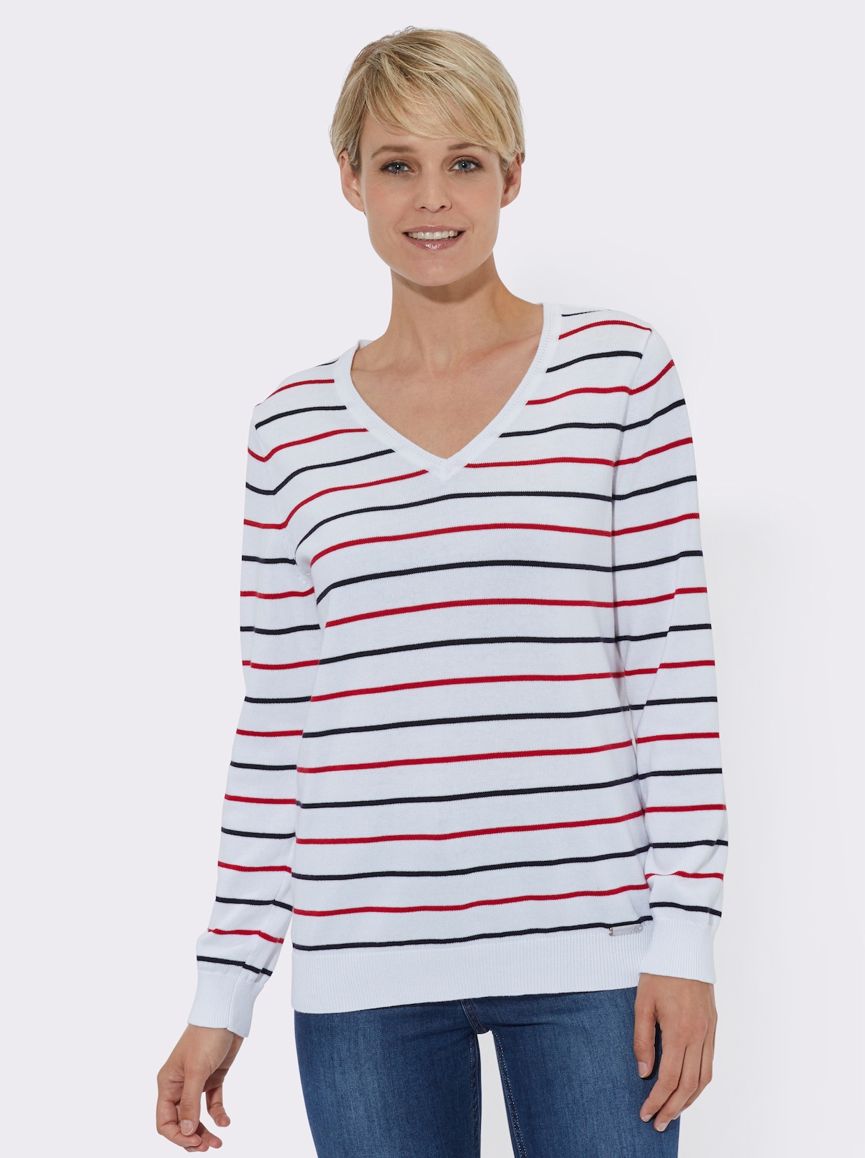 Pullover met lange mouwen - rood/marine gestreept