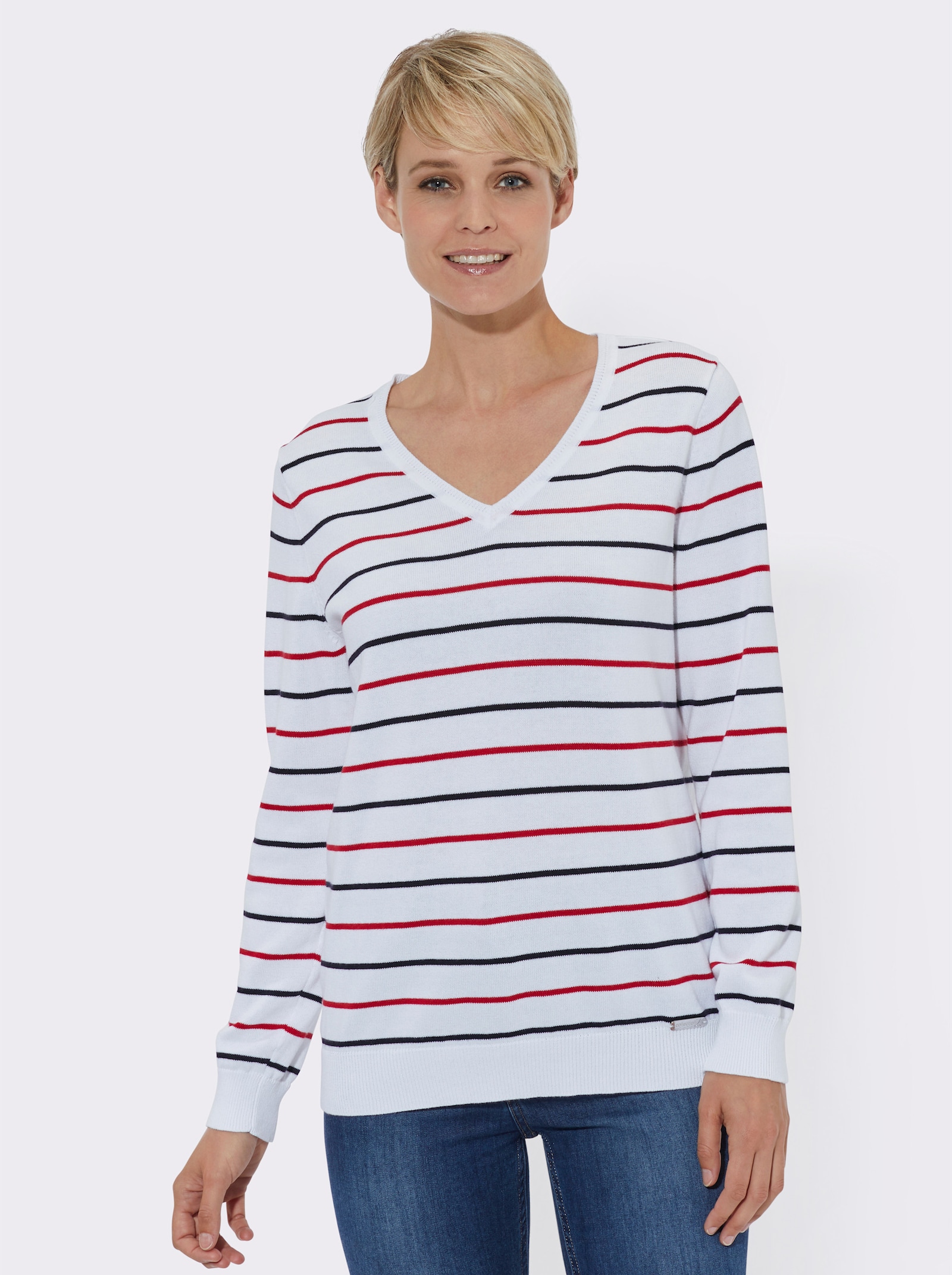 Langarm-Pullover im Streifen-Dessin - rot-marine-gestreift