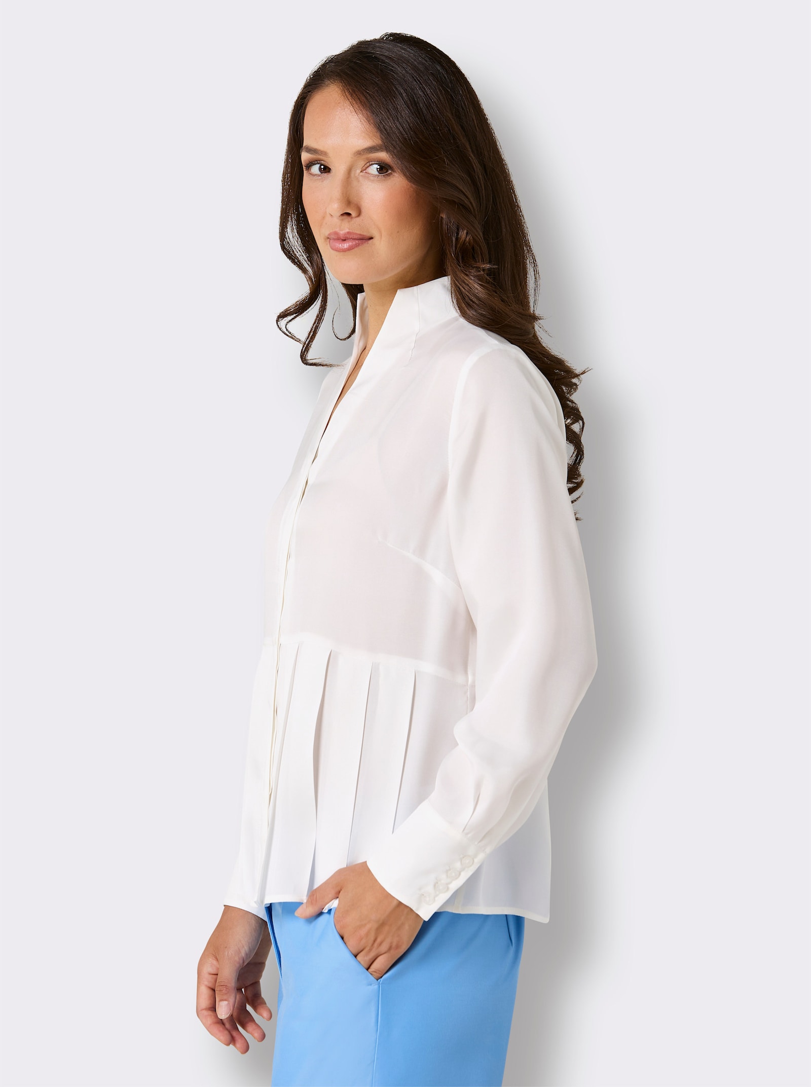 CREATION L PREMIUM Bluse mit Stehkragen und 30% Seiden-Anteil - ecru