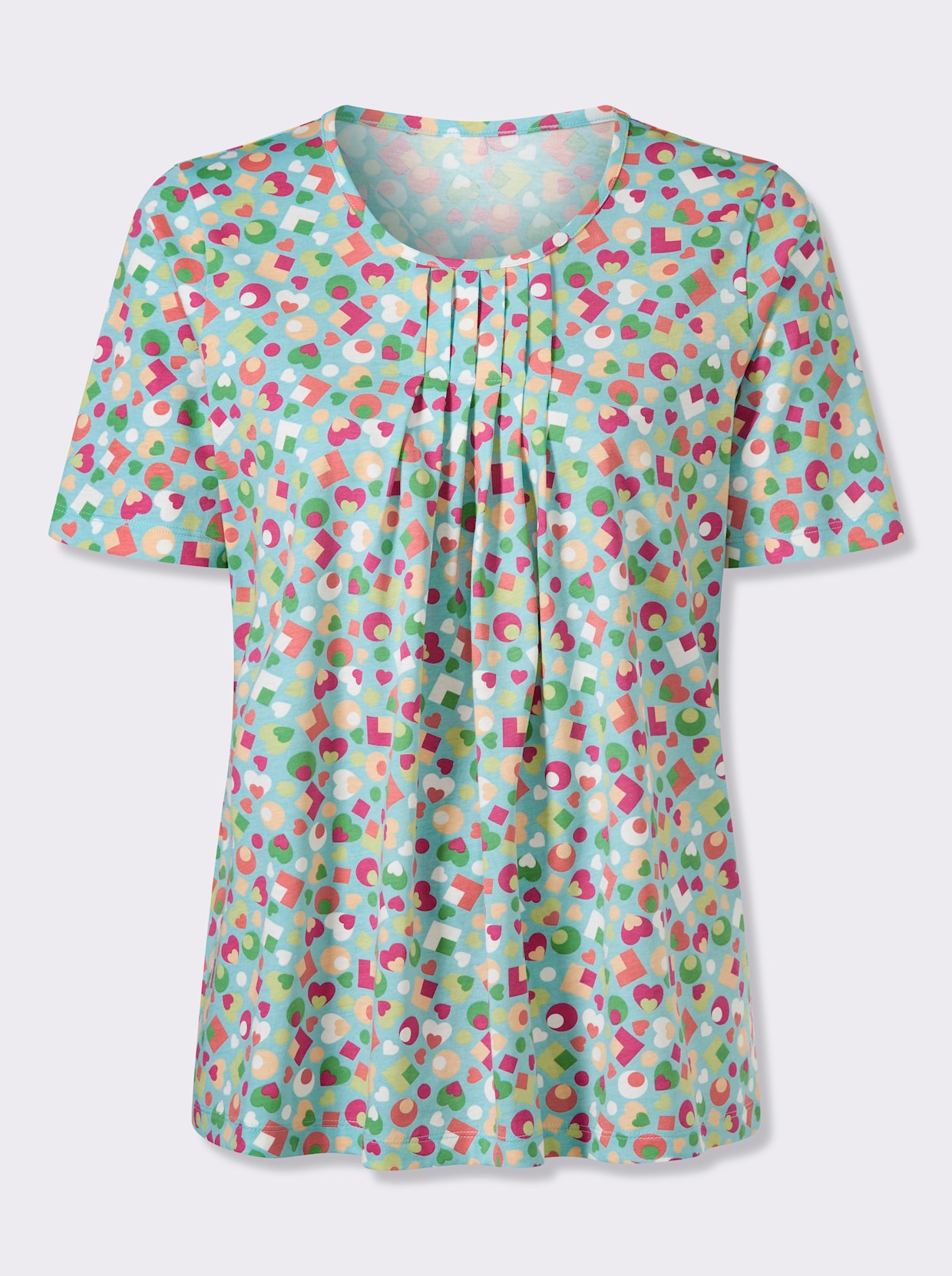 Kurzarmshirt im bunten Allover-Print - aquamarin-apfel-bedruckt