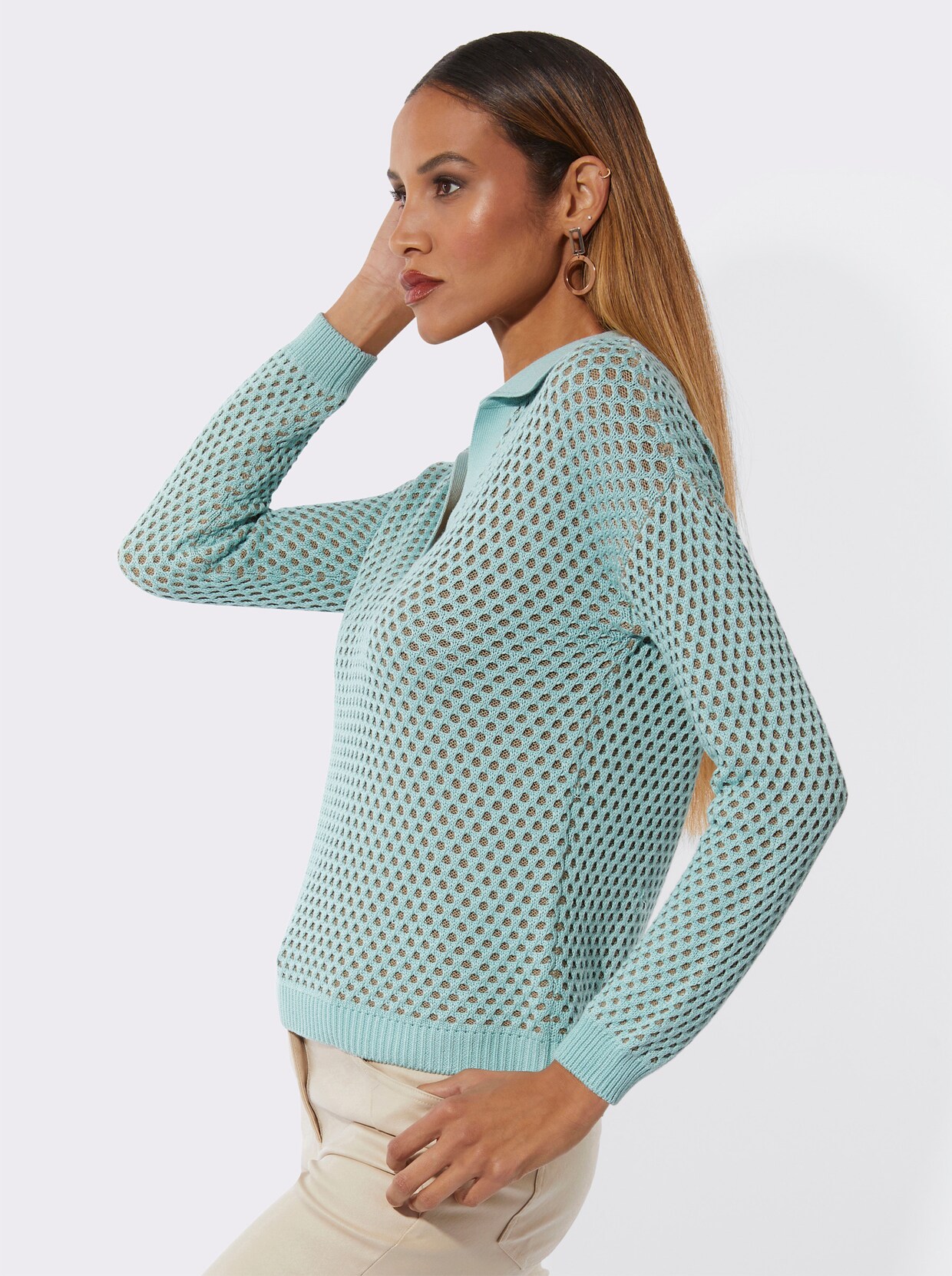 Ajourpullover - mint-sesam