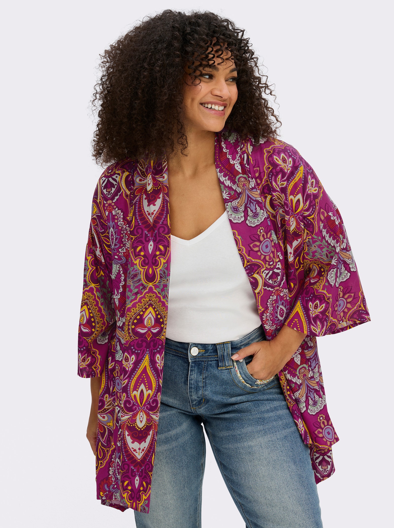 Blusenjacke mit floralem Muster - magenta-lila-gemustert