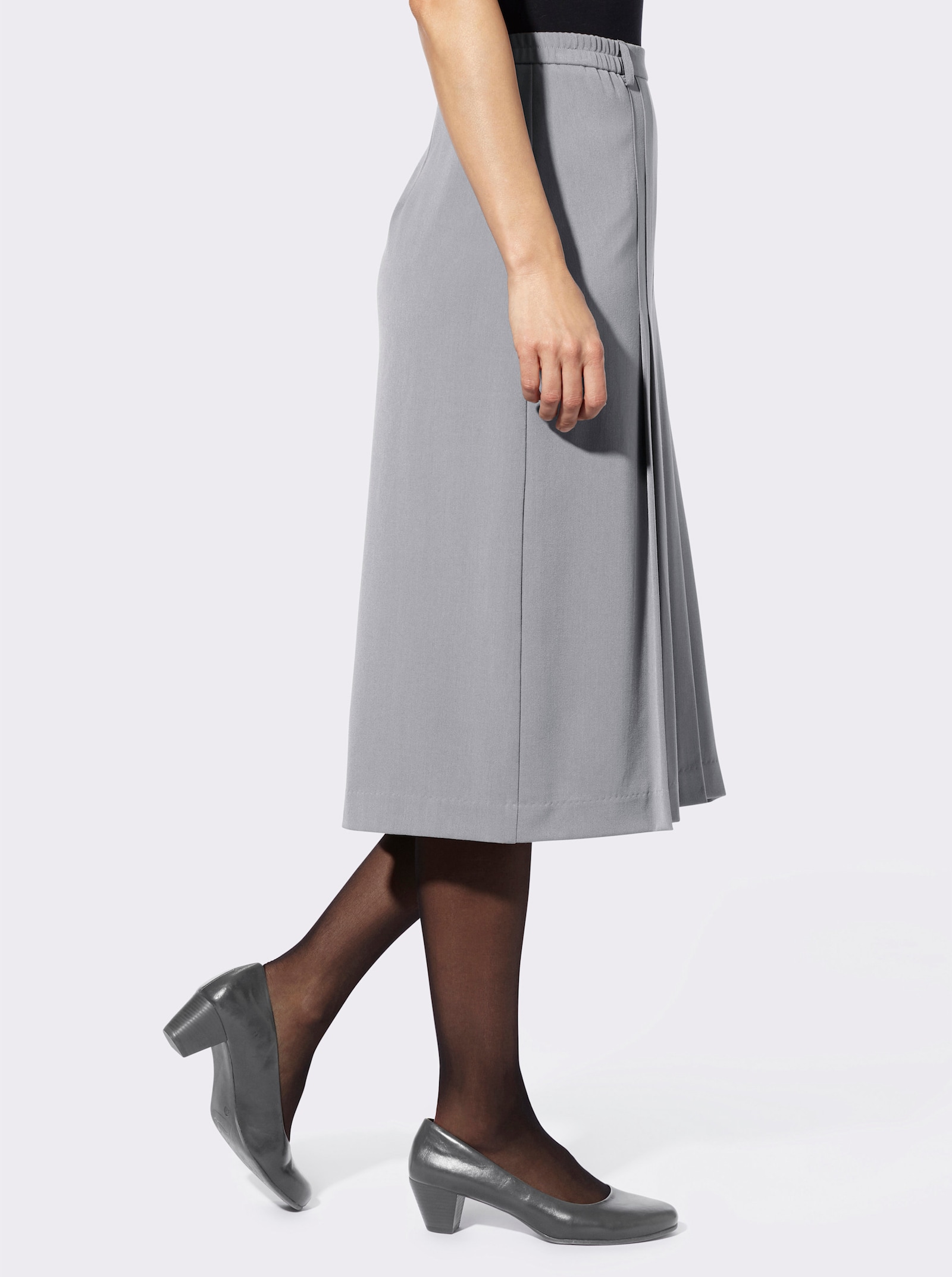 Faltenrock mit Wooltouch-Effekt - steingrau-meliert