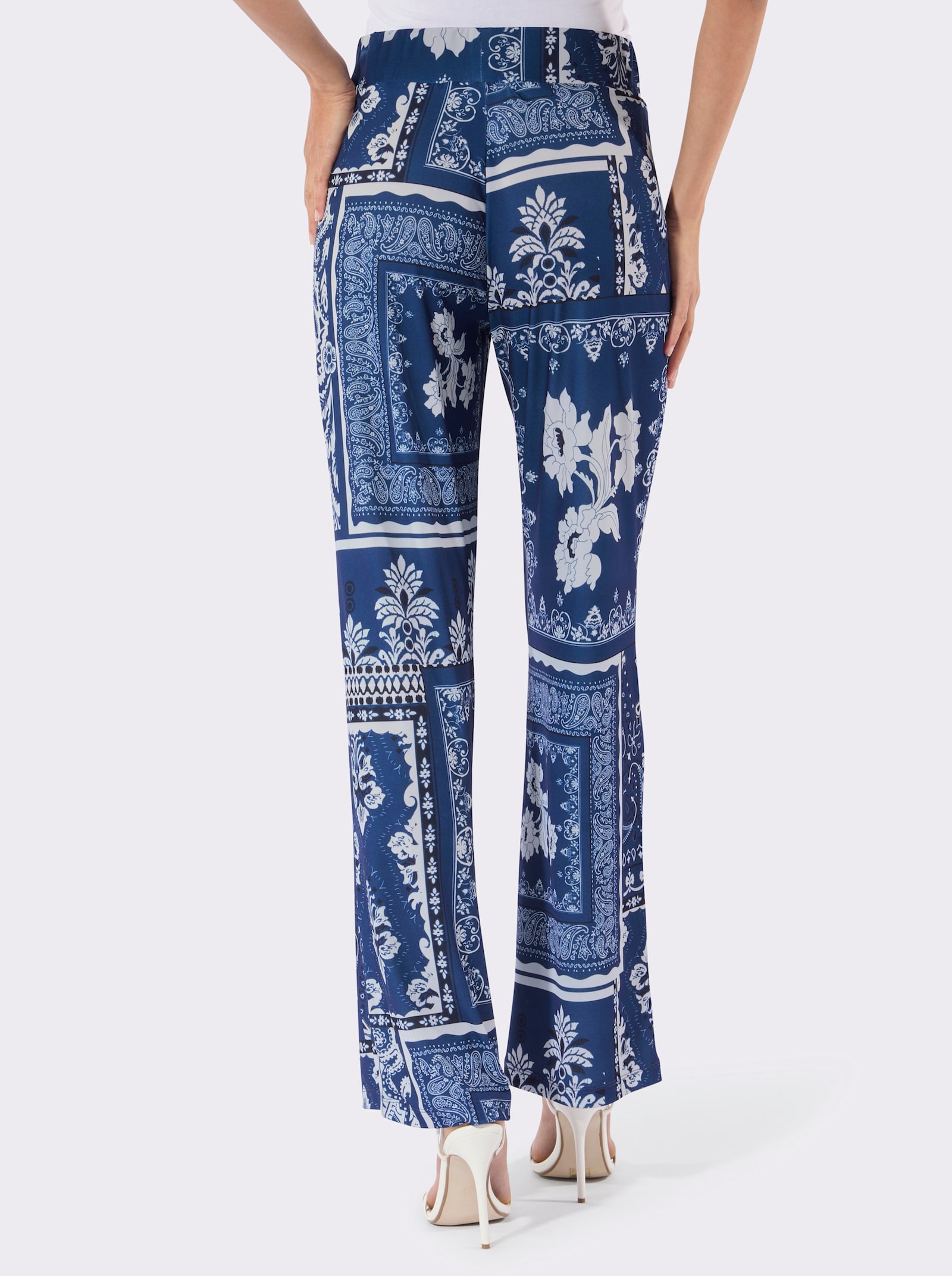 Druckhose mit Rundum-Dehnbund - royalblau-ecru-bedruckt