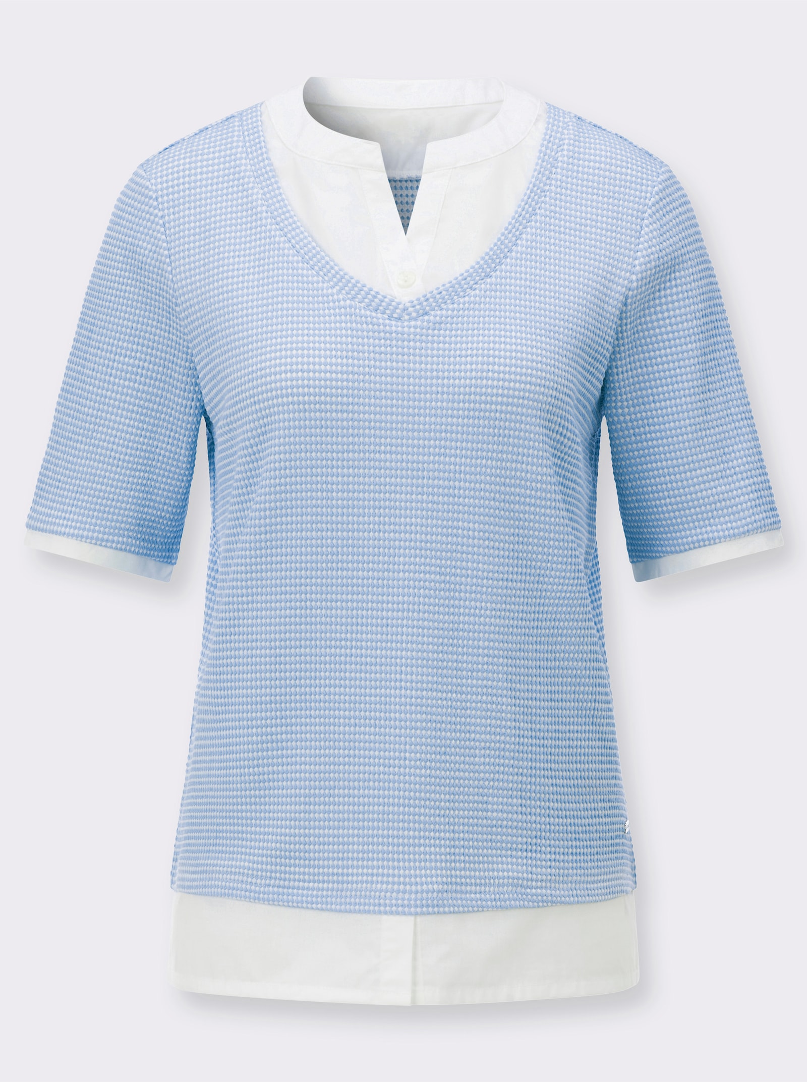 2-in-1-Shirt mit Web-Einsätzen - eisblau-weiß-bedruckt