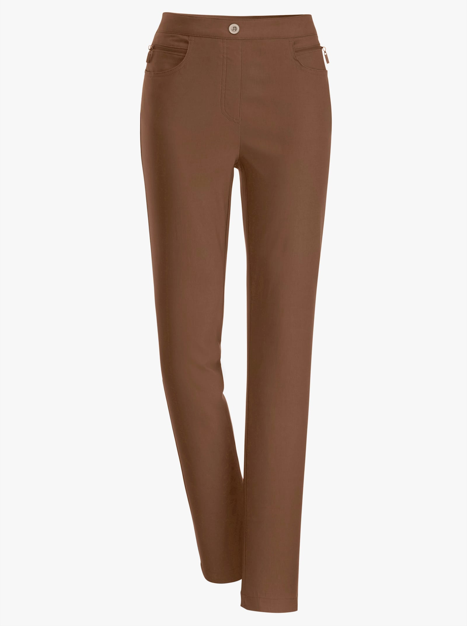 Bengalinebroek met sierritssluitingen - toffee