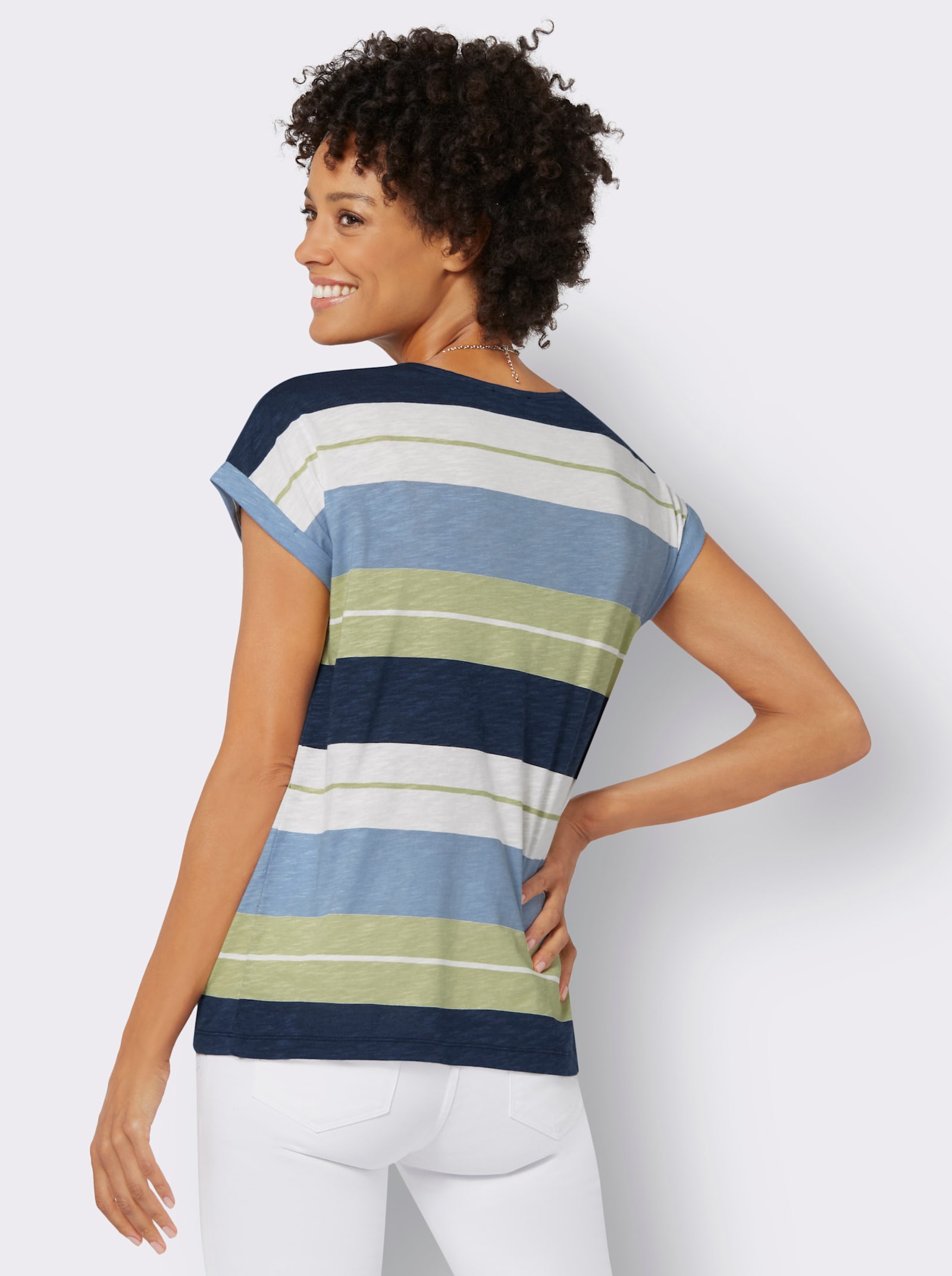 Ringelshirt mit Blockstreifen - lindgrün-bleu-geringelt