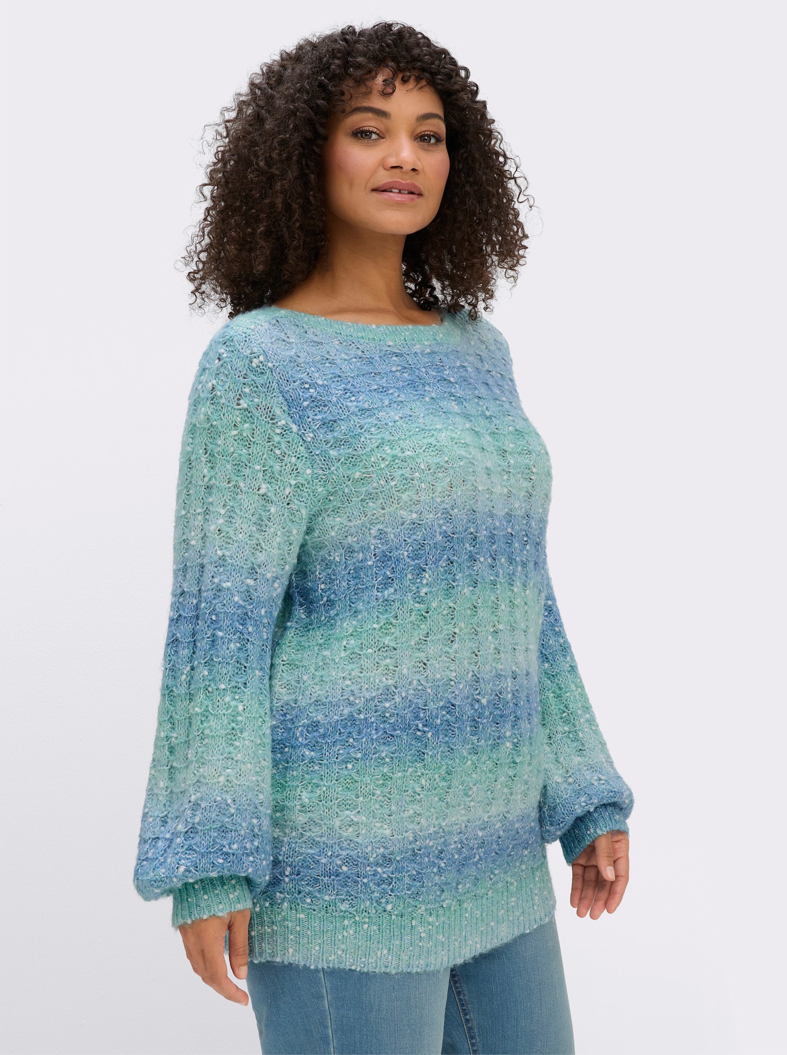 sheego Ajourpullover mit Blockstreifen - mint-bleu-gemustert
