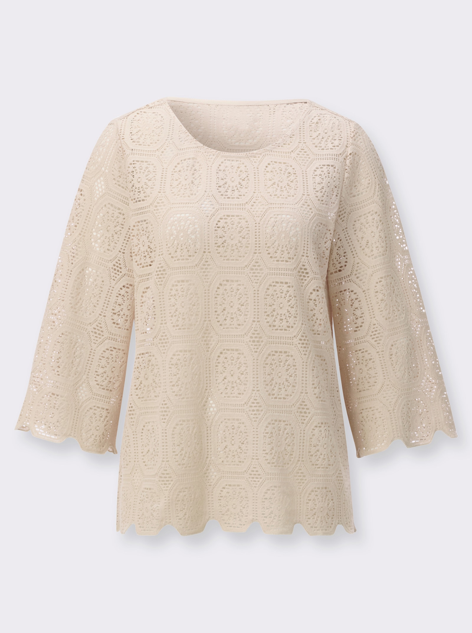 Spitzentunika mit Trompetenärmeln - sand