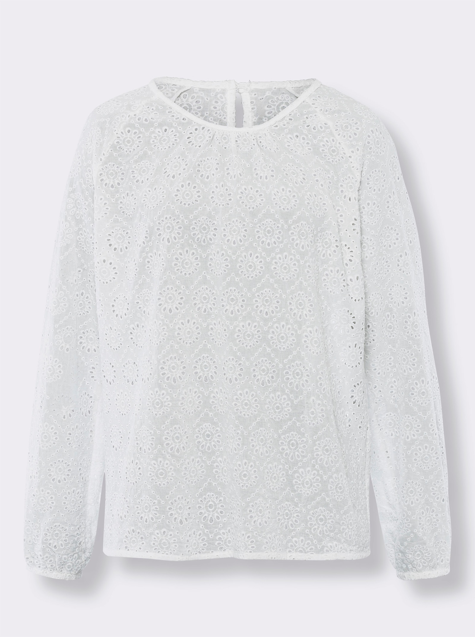 heine Langarm-Bluse mit Lochstickerei - ecru