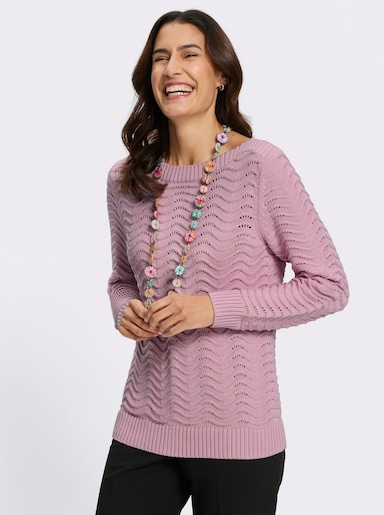 Pullover mit wellenförmigem Ajour-Strickmuster - rosé