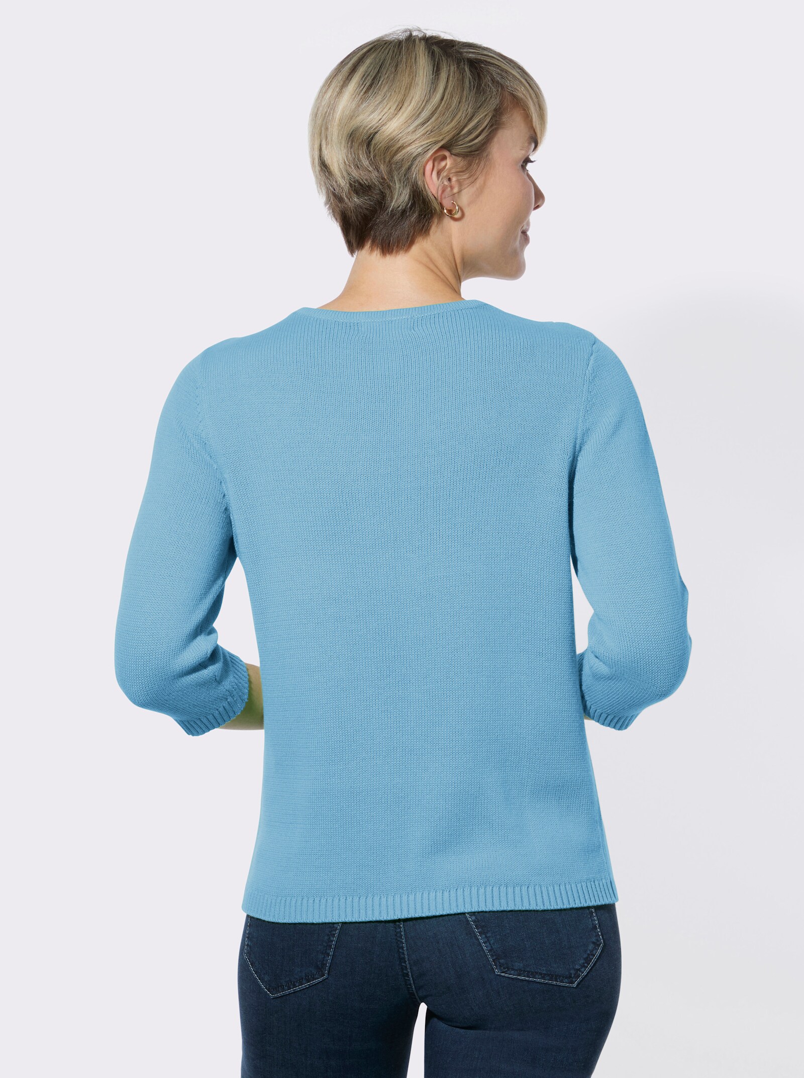 V-Ausschnitt-Pullover mit Rippbündchen - aqua