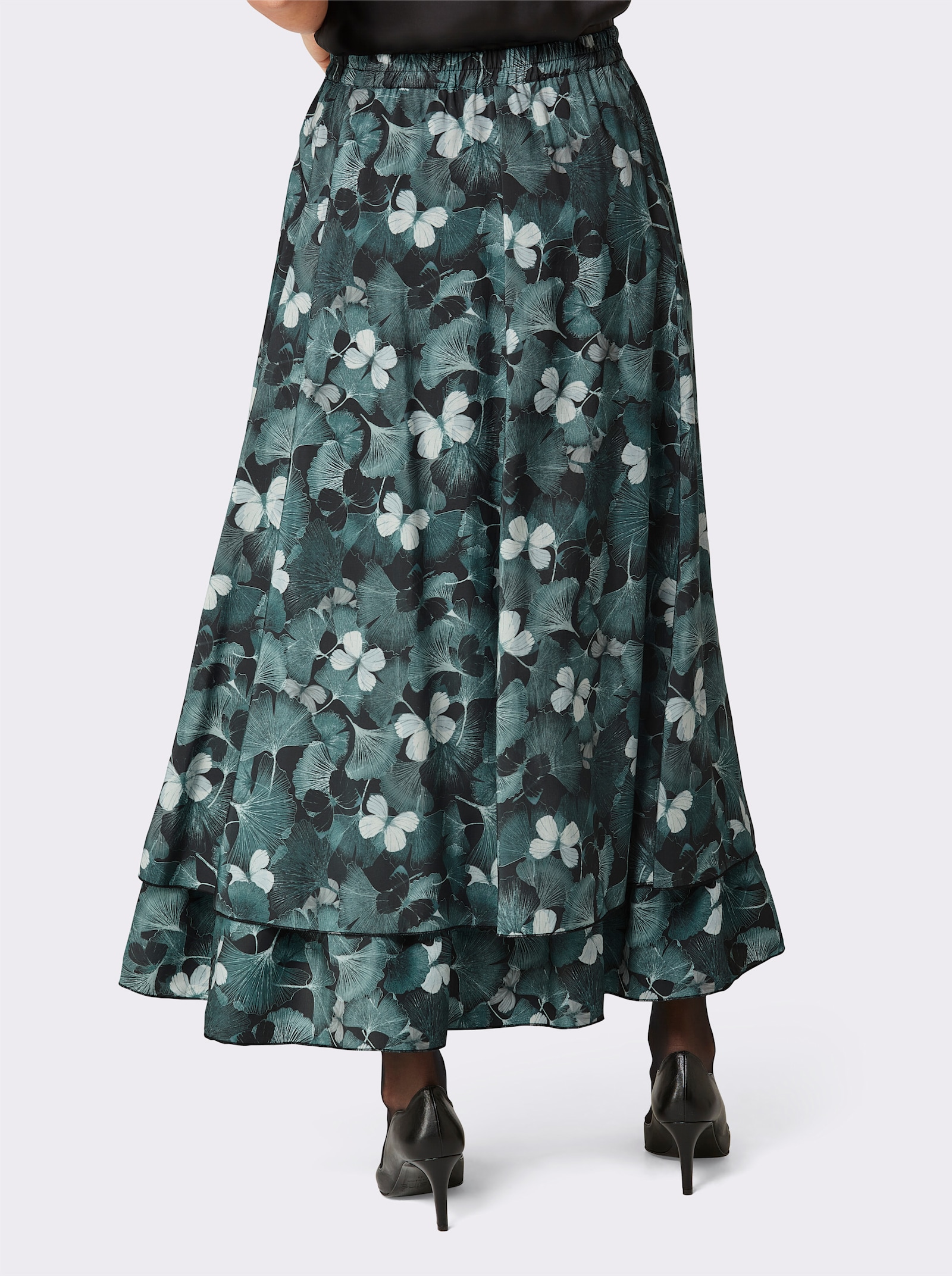 CREATION L PREMIUM Stufenrock im Blüten-Print - schwarz-petrol-bedruckt