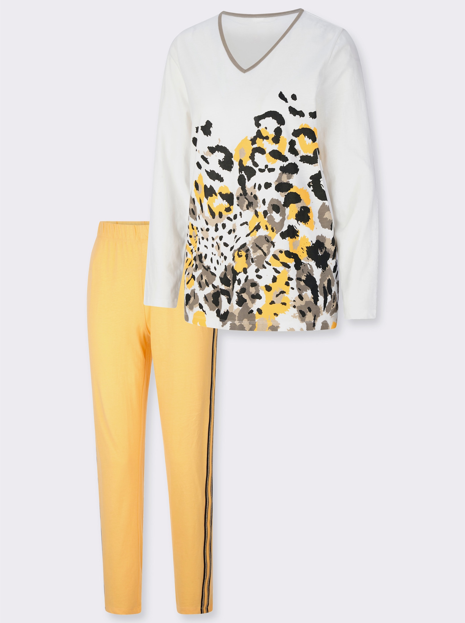 Pyjamas med bårdtryck - gräddvit-gul, tryckt