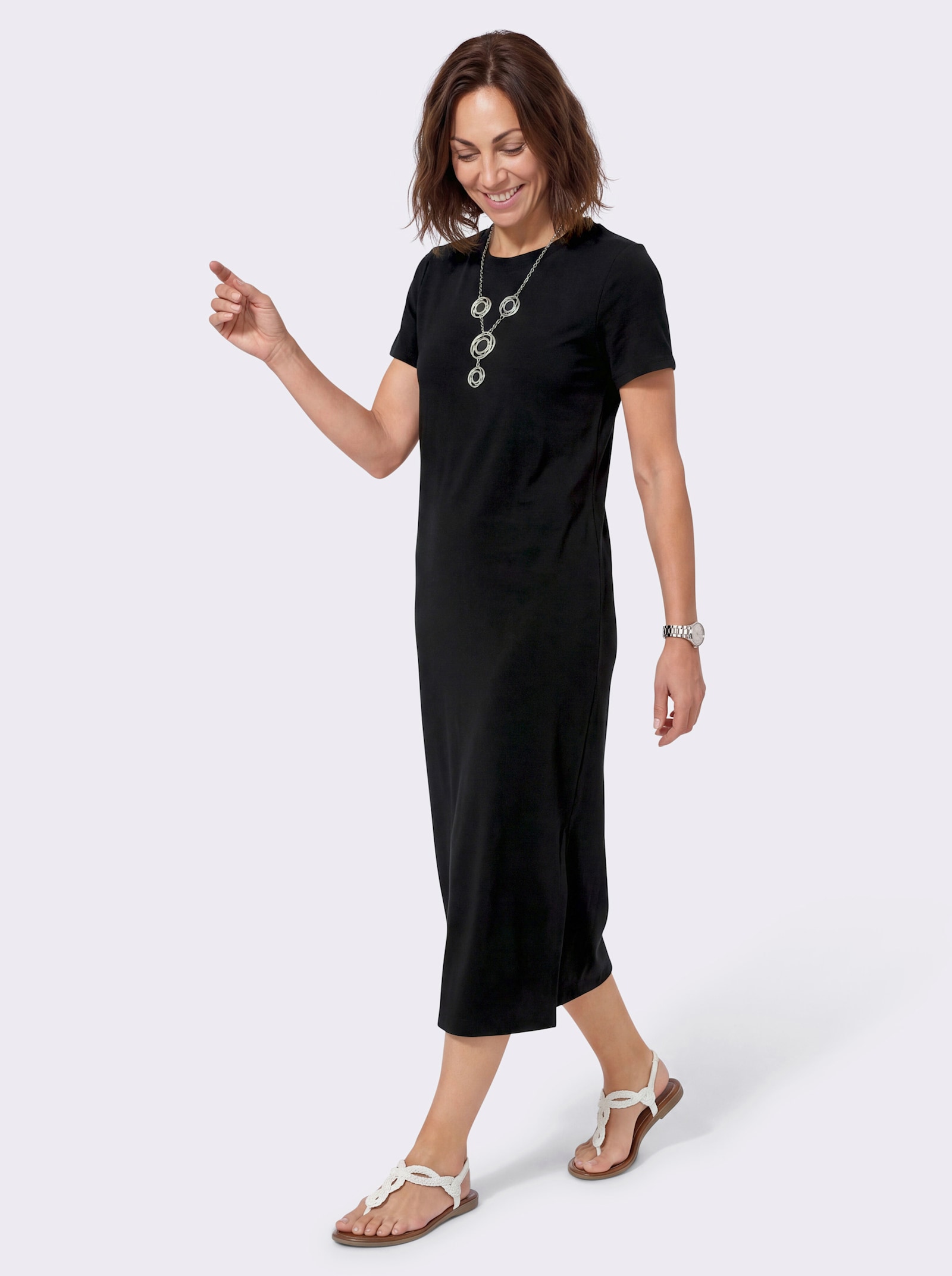 Jerseykleid mit Seitenschlitzen - schwarz