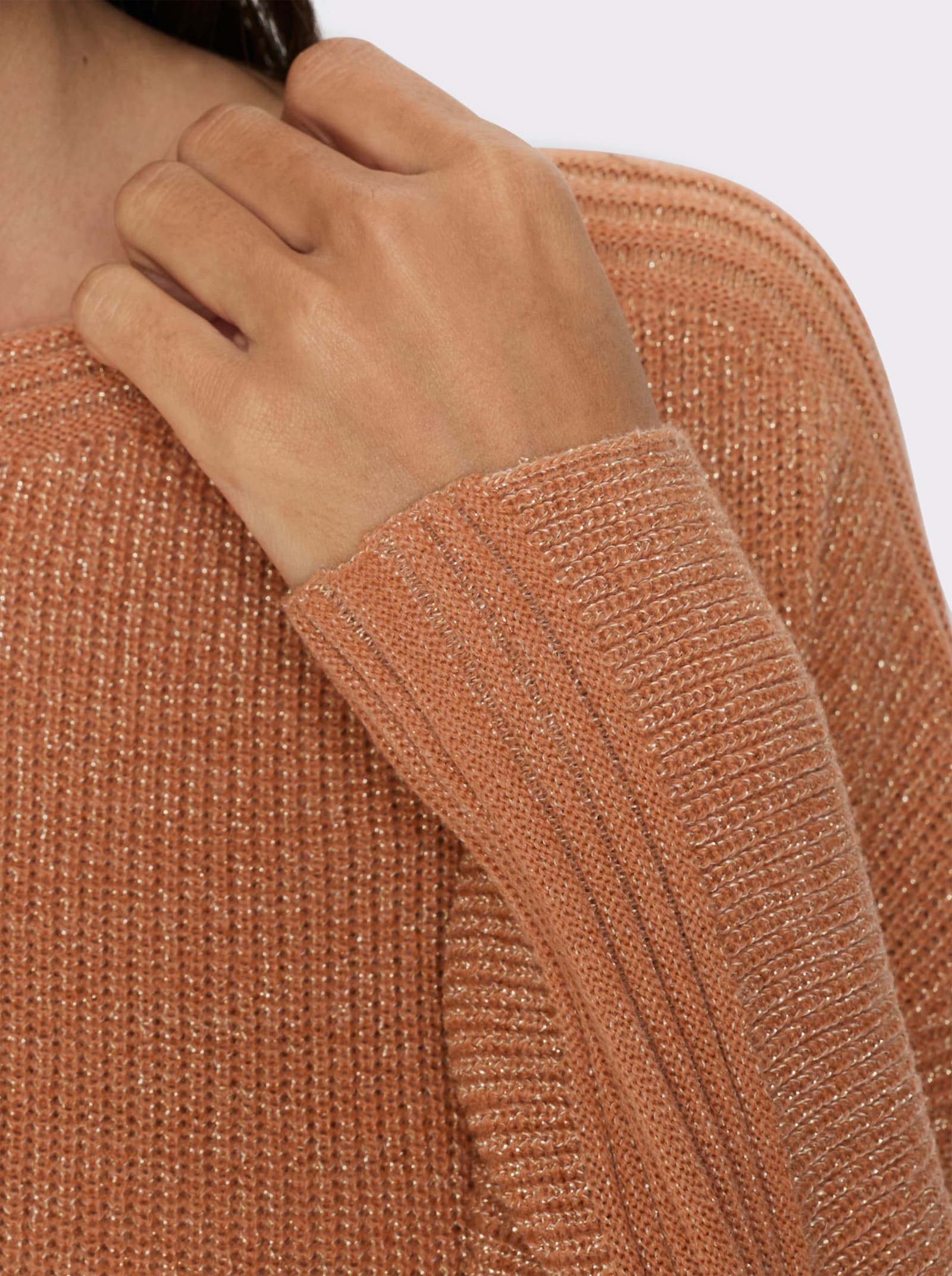 heine Langarm-Pullover mit Zierstreifen - papaya