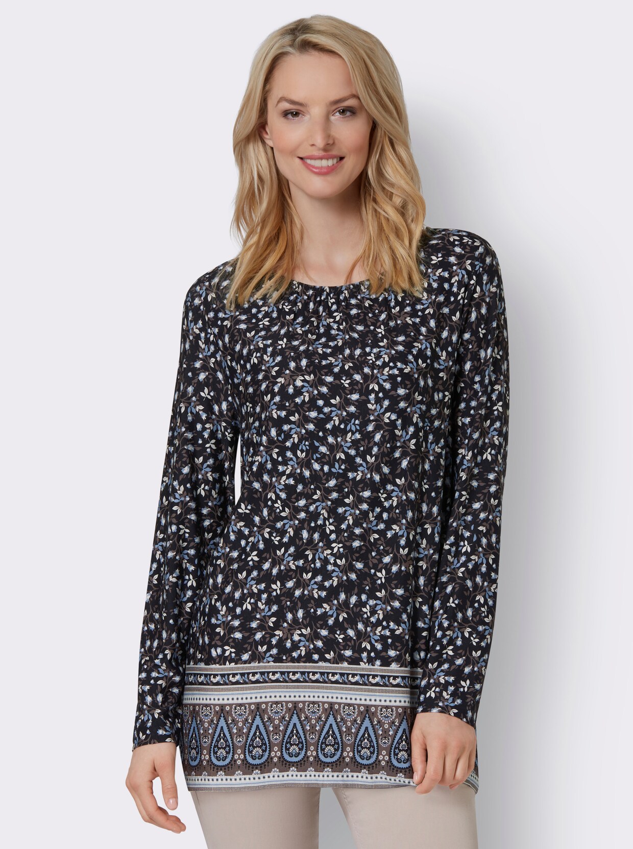 Tunikashirt - schwarz-bleu-bedruckt
