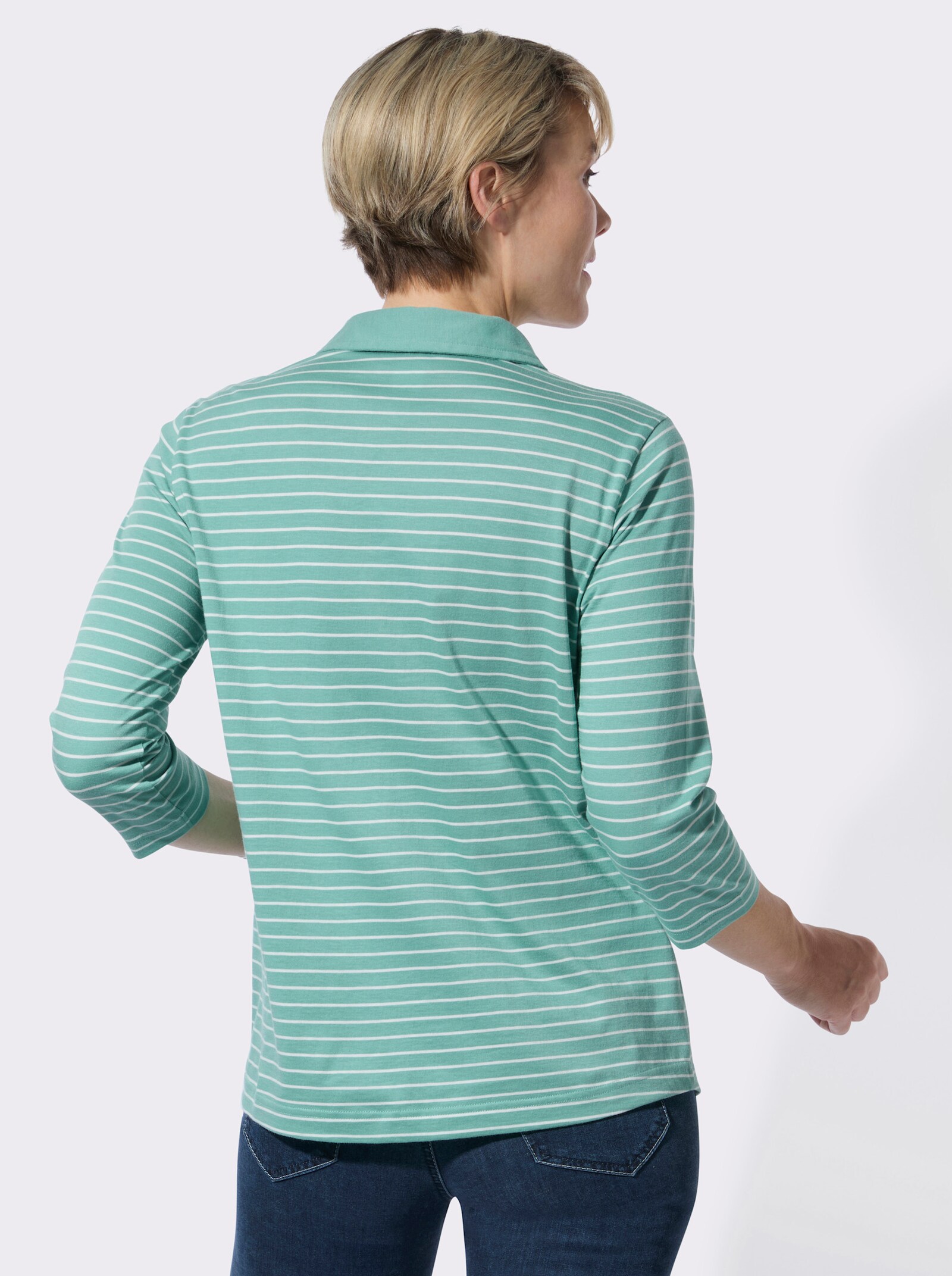 Poloshirt im Ringel-Dessin - salbei-ecru-geringelt