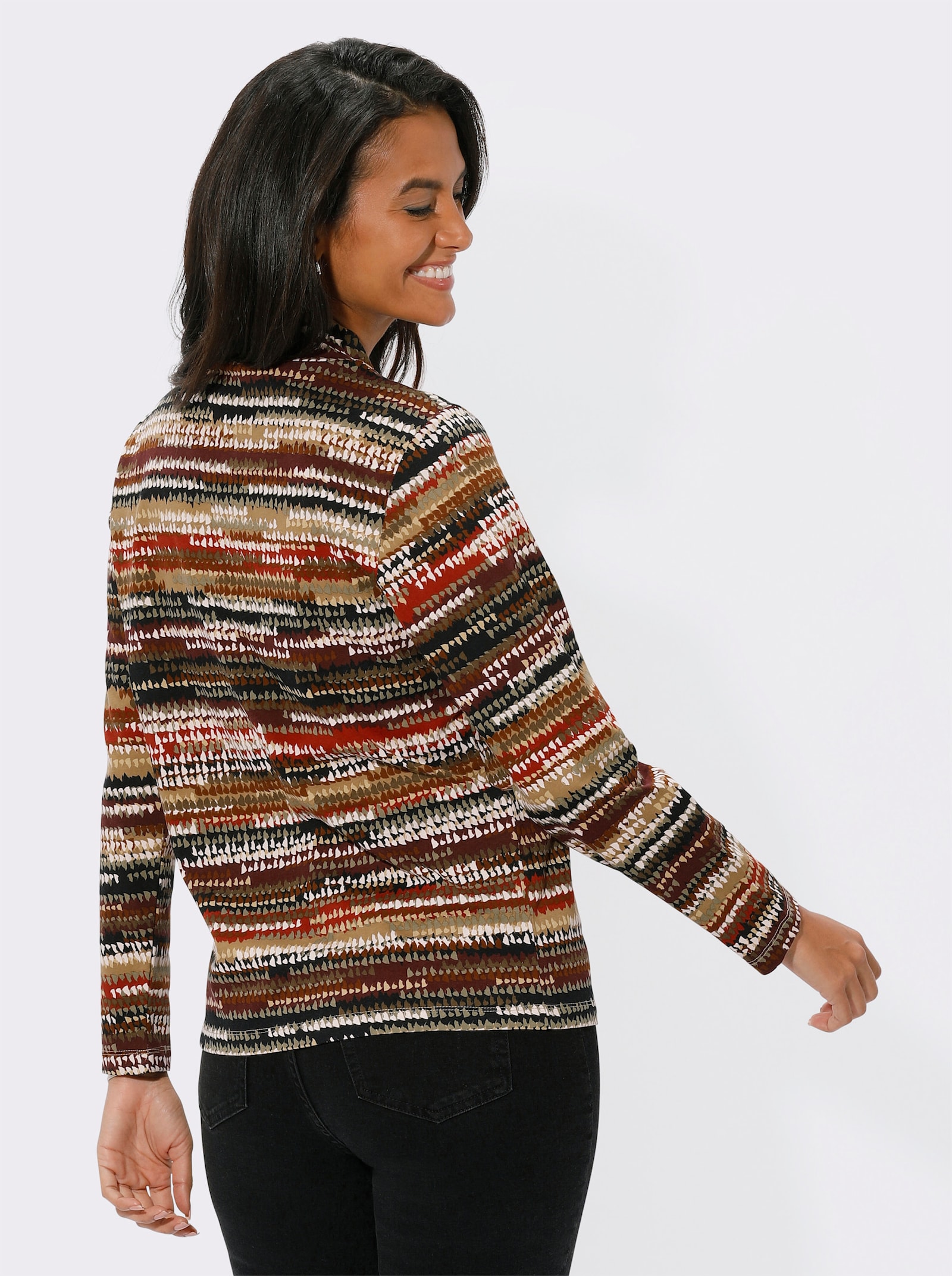 Langarmshirt mit Stehkragen - rostrot-sesam-bedruckt